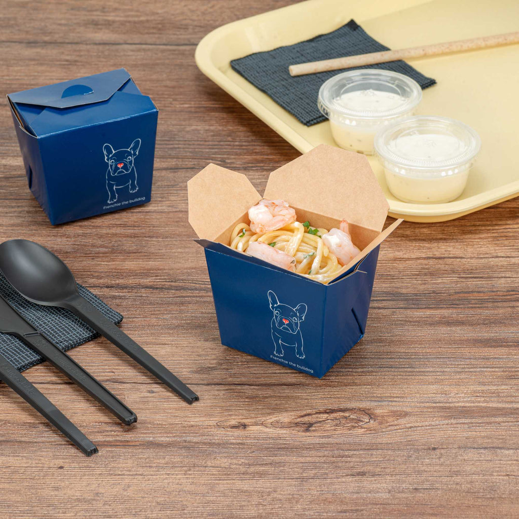 Bio Tek 8 oz Square Frenchie Paper Noodle Take Out Container - 2 3/4" x 2 1/4" x 2 1/2" - 50 count box