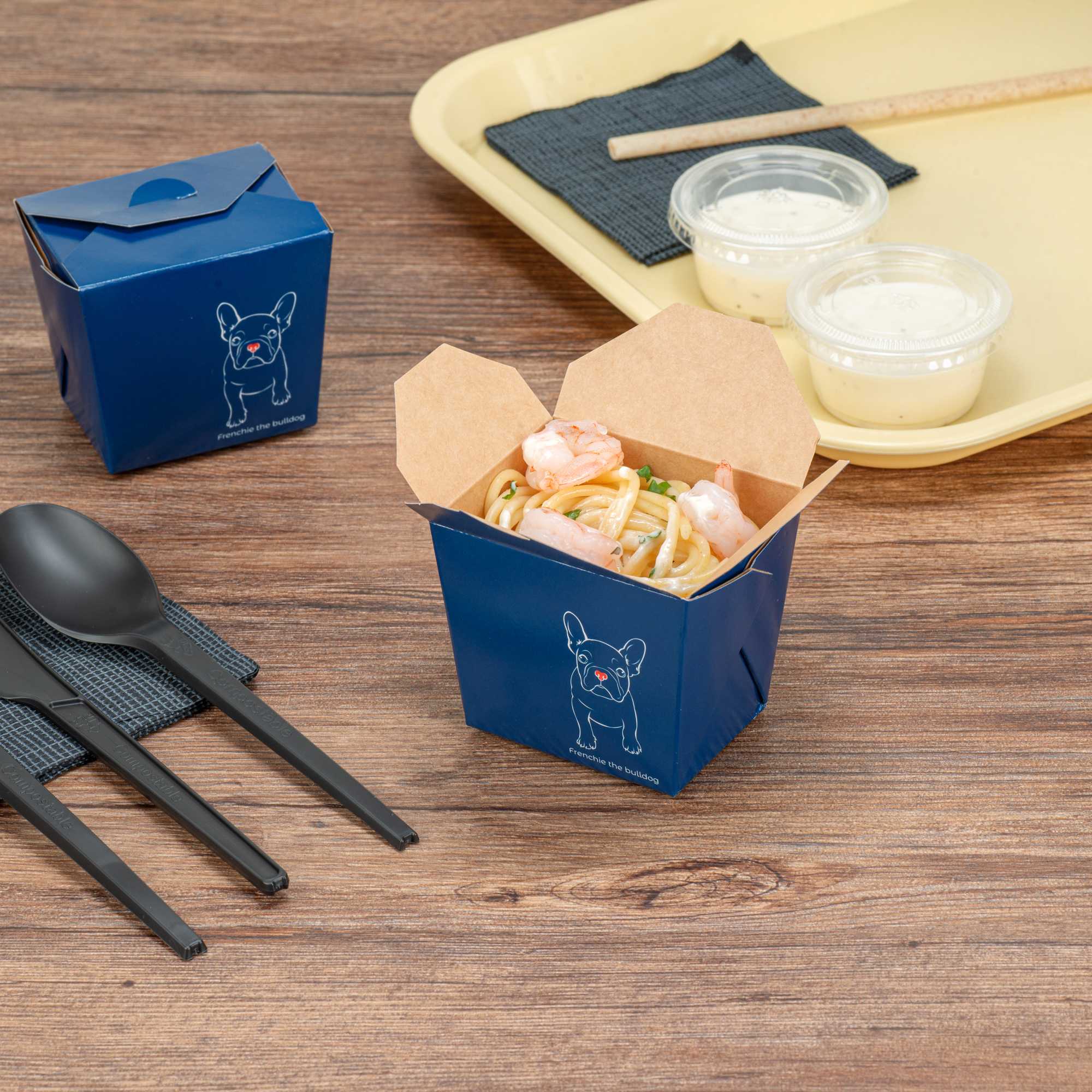 Bio Tek 8 oz Square Frenchie Paper Noodle Take Out Container - 2 3/4" x 2 1/4" x 2 1/2" - 50 count box