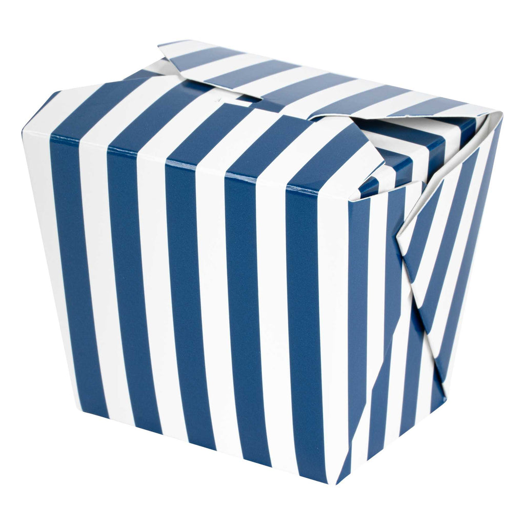 Bio Tek 8 oz Square Blue and White Stripe Paper Noodle Take Out Container - 2 3/4" x 2 1/4" x 2 1/2" - 200 count box