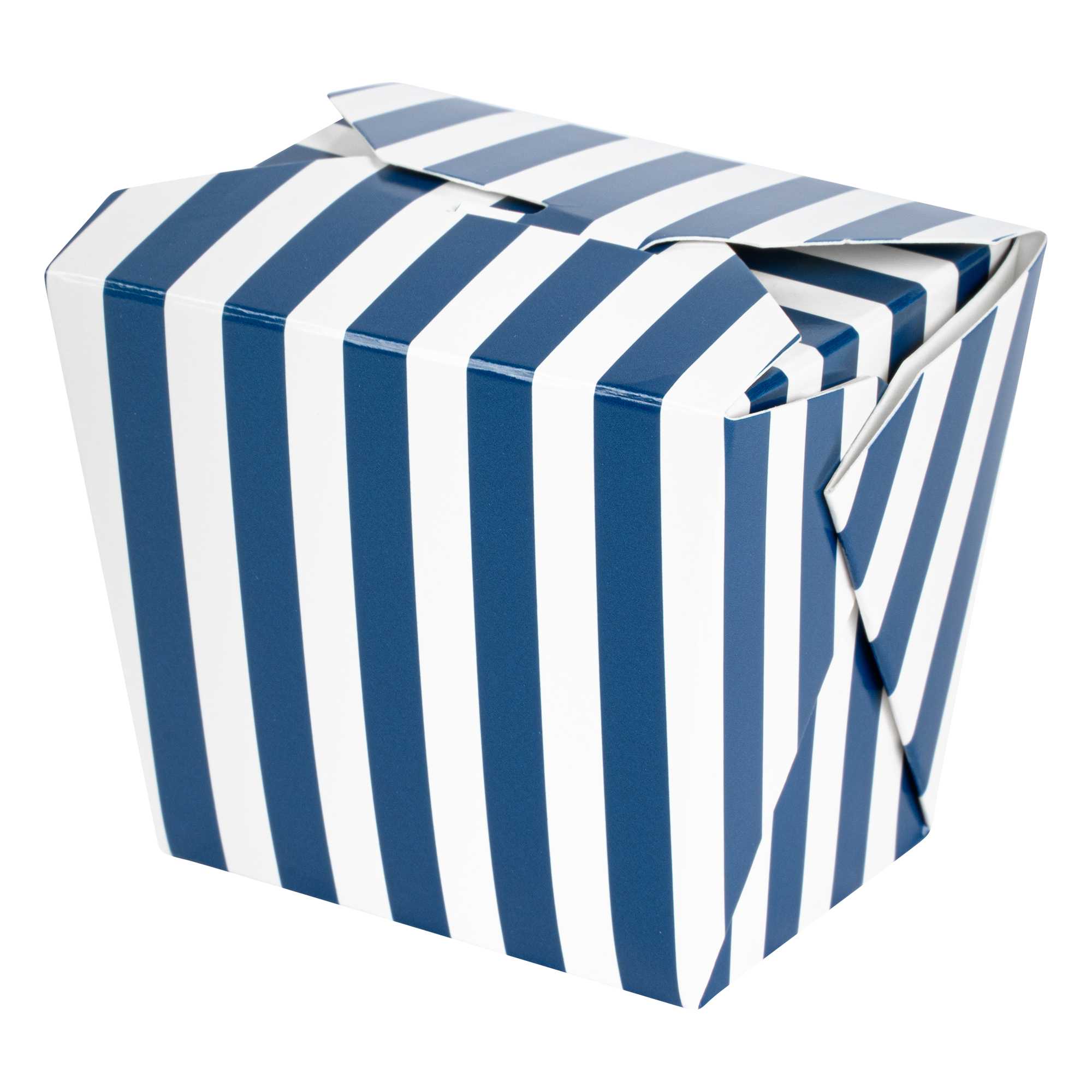 Bio Tek 8 oz Square Blue and White Stripe Paper Noodle Take Out Container - 2 3/4" x 2 1/4" x 2 1/2" - 200 count box