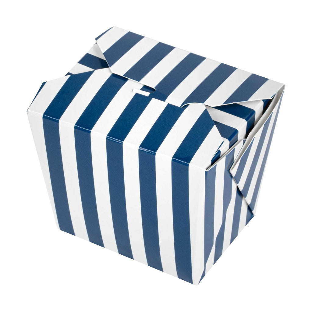 Bio Tek 8 oz Square Blue and White Stripe Paper Noodle Take Out Container - 2 3/4" x 2 1/4" x 2 1/2" - 50 count box
