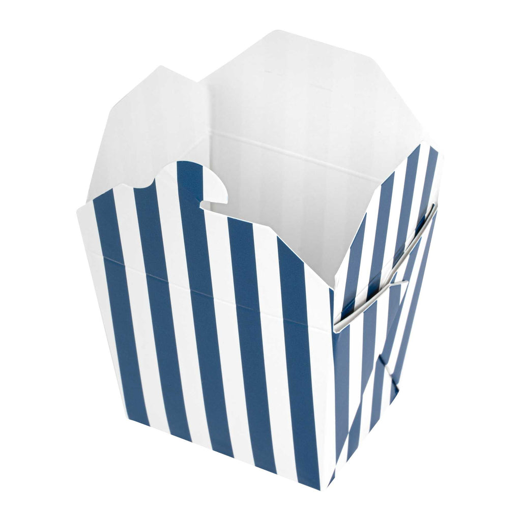 Bio Tek 8 oz Square Blue and White Stripe Paper Noodle Take Out Container - 2 3/4" x 2 1/4" x 2 1/2" - 50 count box