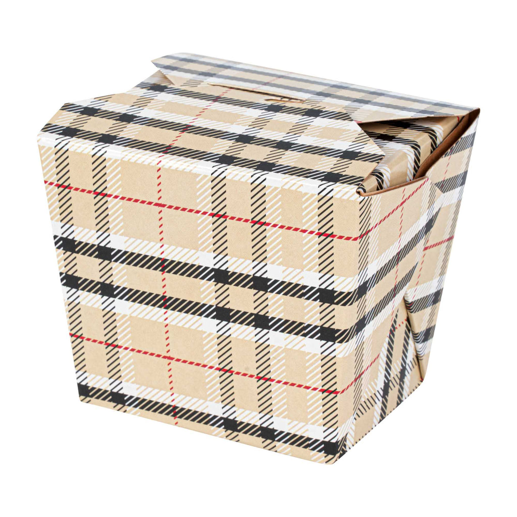 Bio Tek 8 oz Square Plaid Paper Noodle Take Out Container - 2 3/4" x 2 1/4" x 2 1/2" - 200 count box