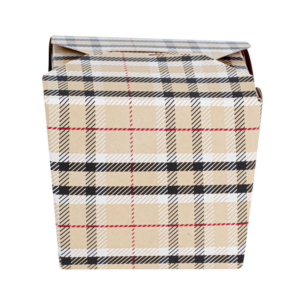 Bio Tek 8 oz Square Plaid Paper Noodle Take Out Container - 2 3/4" x 2 1/4" x 2 1/2" - 50 count box