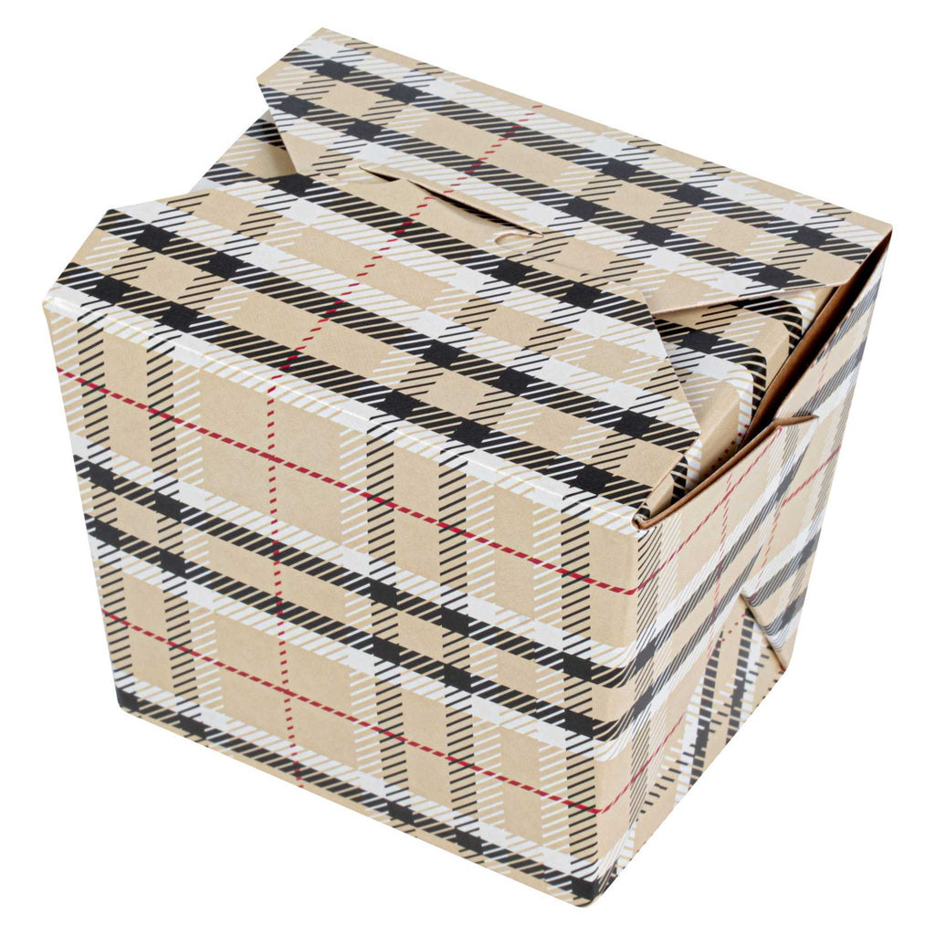 Bio Tek 8 oz Square Plaid Paper Noodle Take Out Container - 2 3/4" x 2 1/4" x 2 1/2" - 50 count box