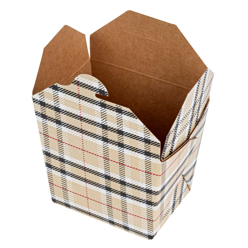 Bio Tek 8 oz Square Plaid Paper Noodle Take Out Container - 2 3/4" x 2 1/4" x 2 1/2" - 50 count box