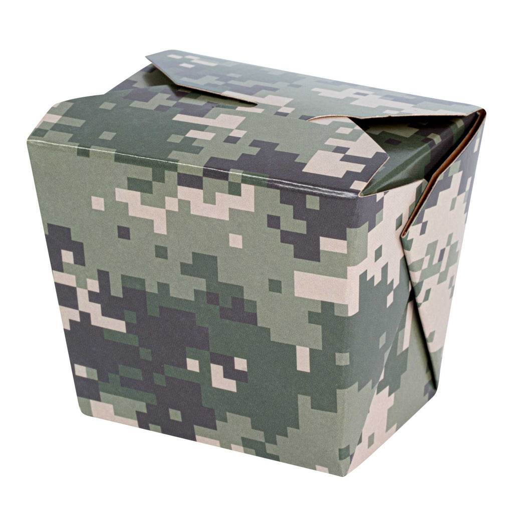 Bio Tek 8 oz Square Camouflage Paper Noodle Take Out Container - 2 3/4" x 2 1/4" x 2 1/2" - 200 count box