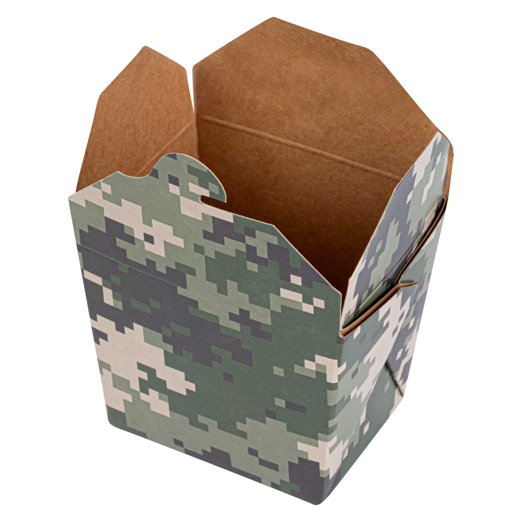 Bio Tek 8 oz Square Camouflage Paper Noodle Take Out Container - 2 3/4" x 2 1/4" x 2 1/2" - 200 count box