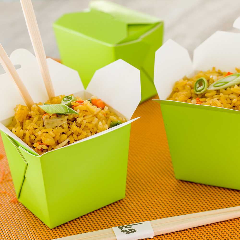 Bio Tek 8 oz Square Eco Green Paper Noodle Take Out Container - 2 3/4" x 2 1/4" x 2 1/2" - 50 count box