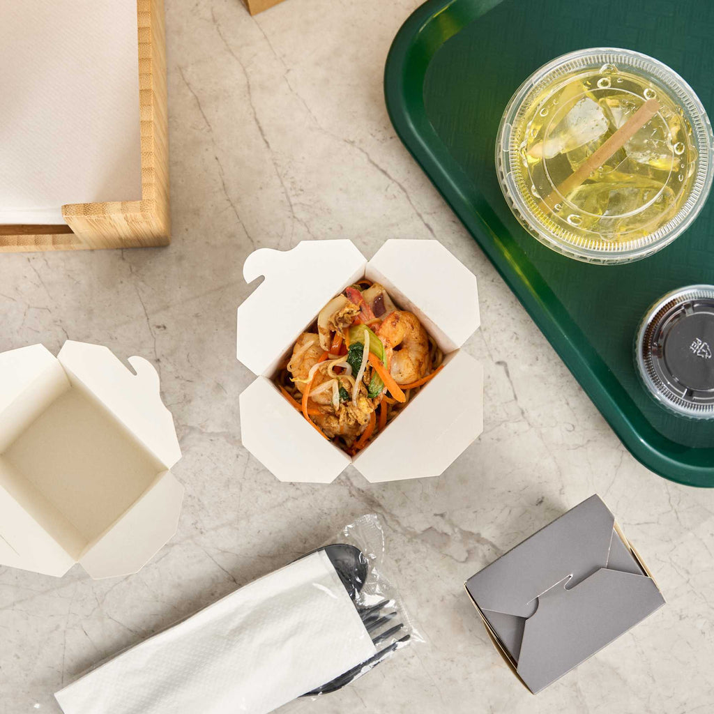 Bio Tek 8 oz Square Gray Paper Noodle Take Out Container - 2 3/4" x 2 1/4" x 2 1/2" - 25 count box