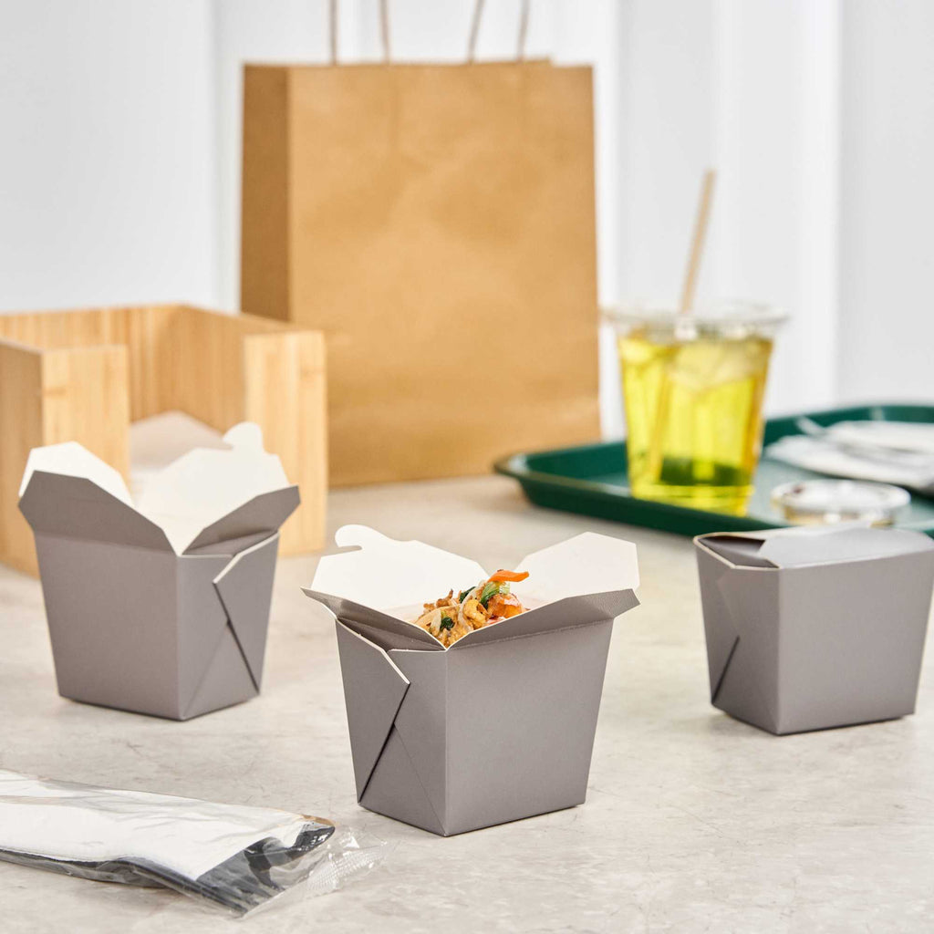 Bio Tek 8 oz Square Gray Paper Noodle Take Out Container - 2 3/4" x 2 1/4" x 2 1/2" - 200 count box