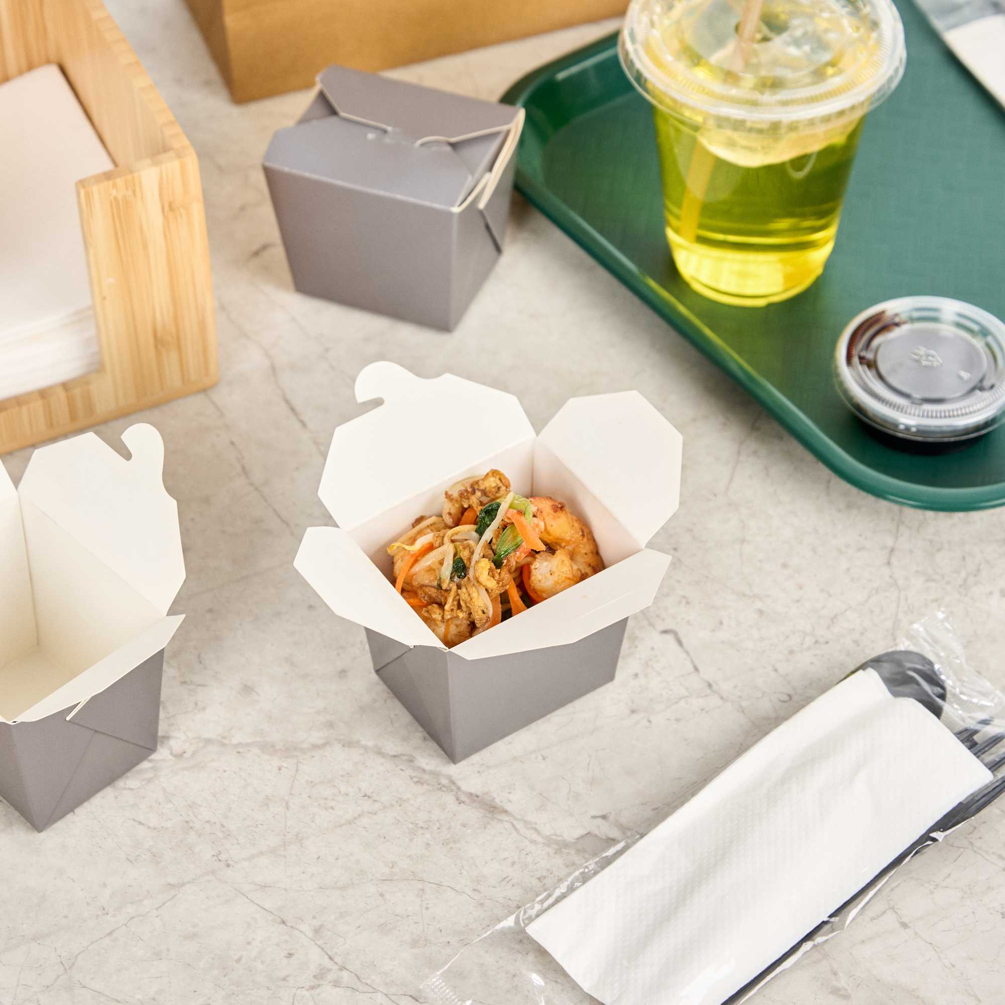 Bio Tek 8 oz Square Gray Paper Noodle Take Out Container - 2 3/4" x 2 1/4" x 2 1/2" - 200 count box