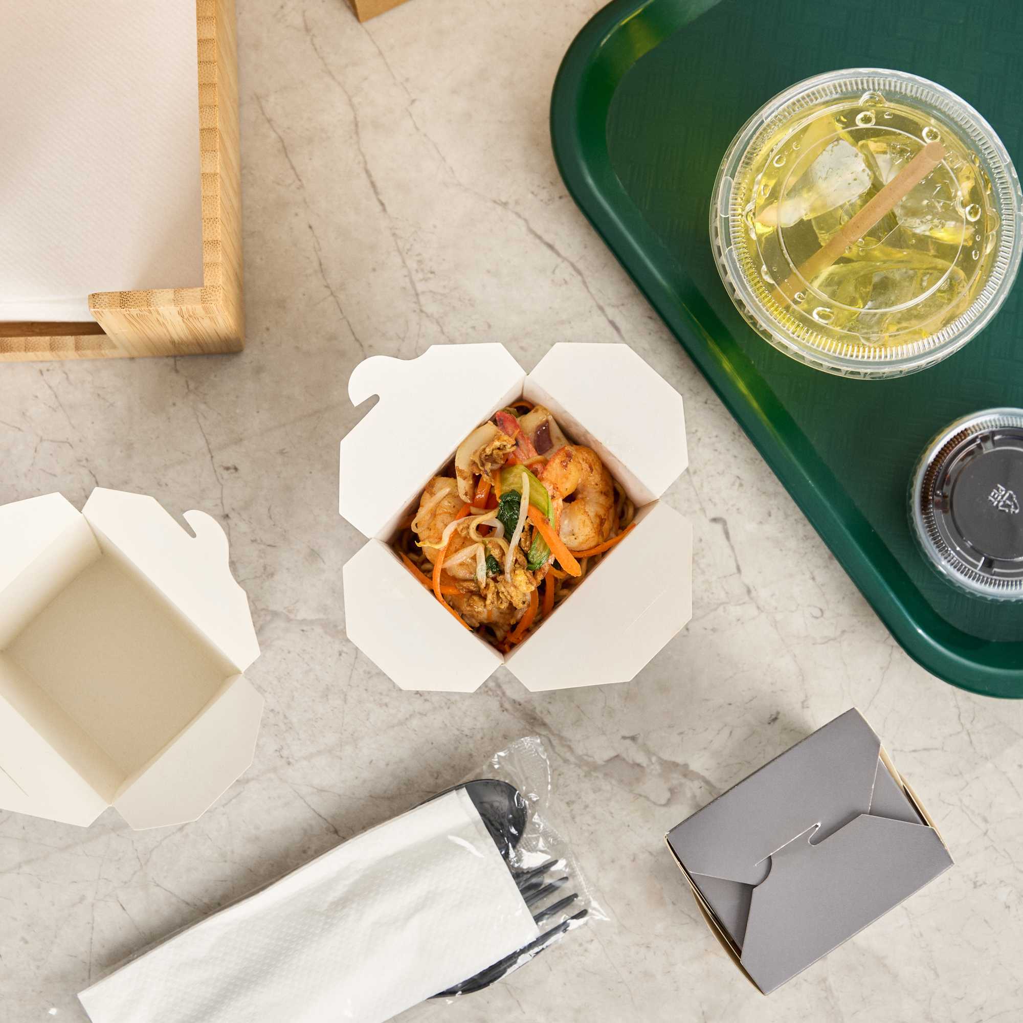 Bio Tek 8 oz Square Gray Paper Noodle Take Out Container - 2 3/4" x 2 1/4" x 2 1/2" - 200 count box