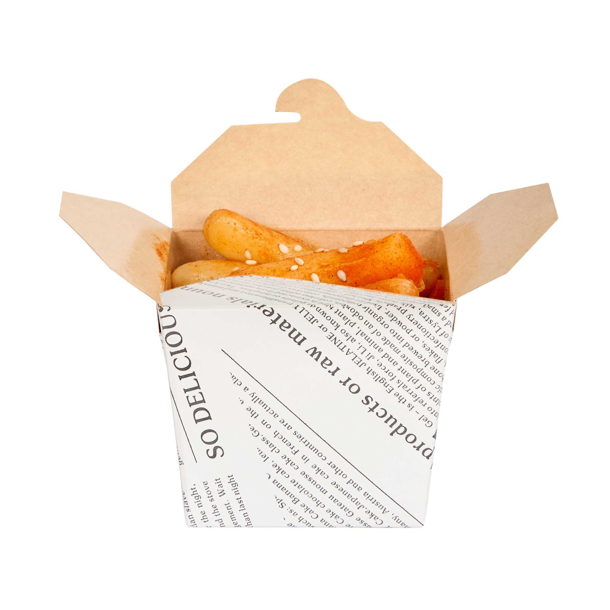 Bio Tek 8 oz Square Newsprint Paper Noodle Take Out Container - 2 3/4" x 2 1/4" x 2 1/2" - 25 count box