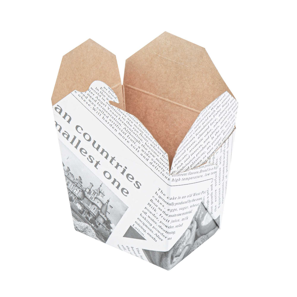 Bio Tek 8 oz Square Newsprint Paper Noodle Take Out Container - 2 3/4" x 2 1/4" x 2 1/2" - 25 count box