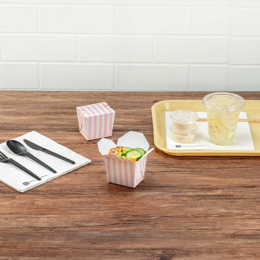 Bio Tek 8 oz Square Pink and White Stripe Paper Noodle Take Out Container - 2 3/4" x 2 1/4" x 2 1/2" - 200 count box