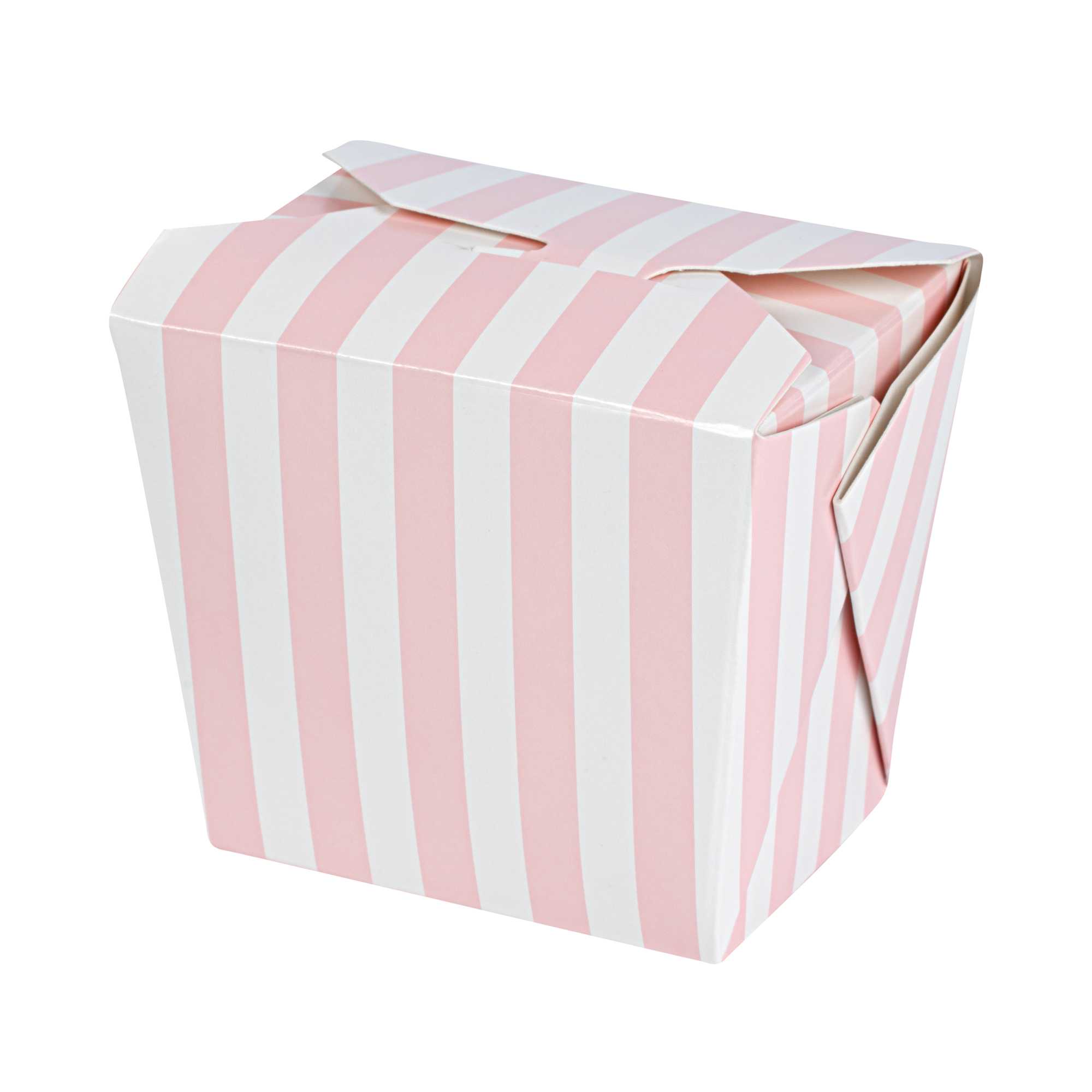Bio Tek 8 oz Square Pink and White Stripe Paper Noodle Take Out Container - 2 3/4" x 2 1/4" x 2 1/2" - 50 count box