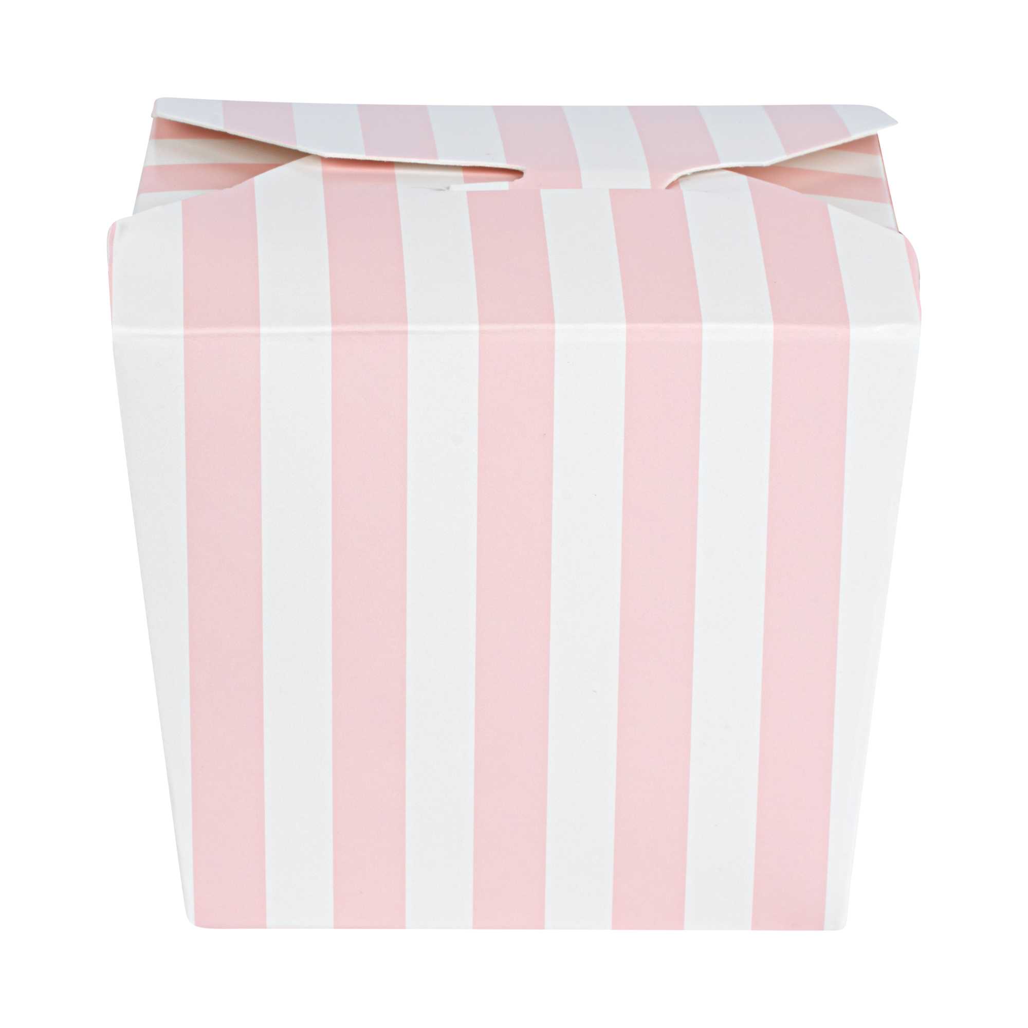 Bio Tek 8 oz Square Pink and White Stripe Paper Noodle Take Out Container - 2 3/4" x 2 1/4" x 2 1/2" - 50 count box