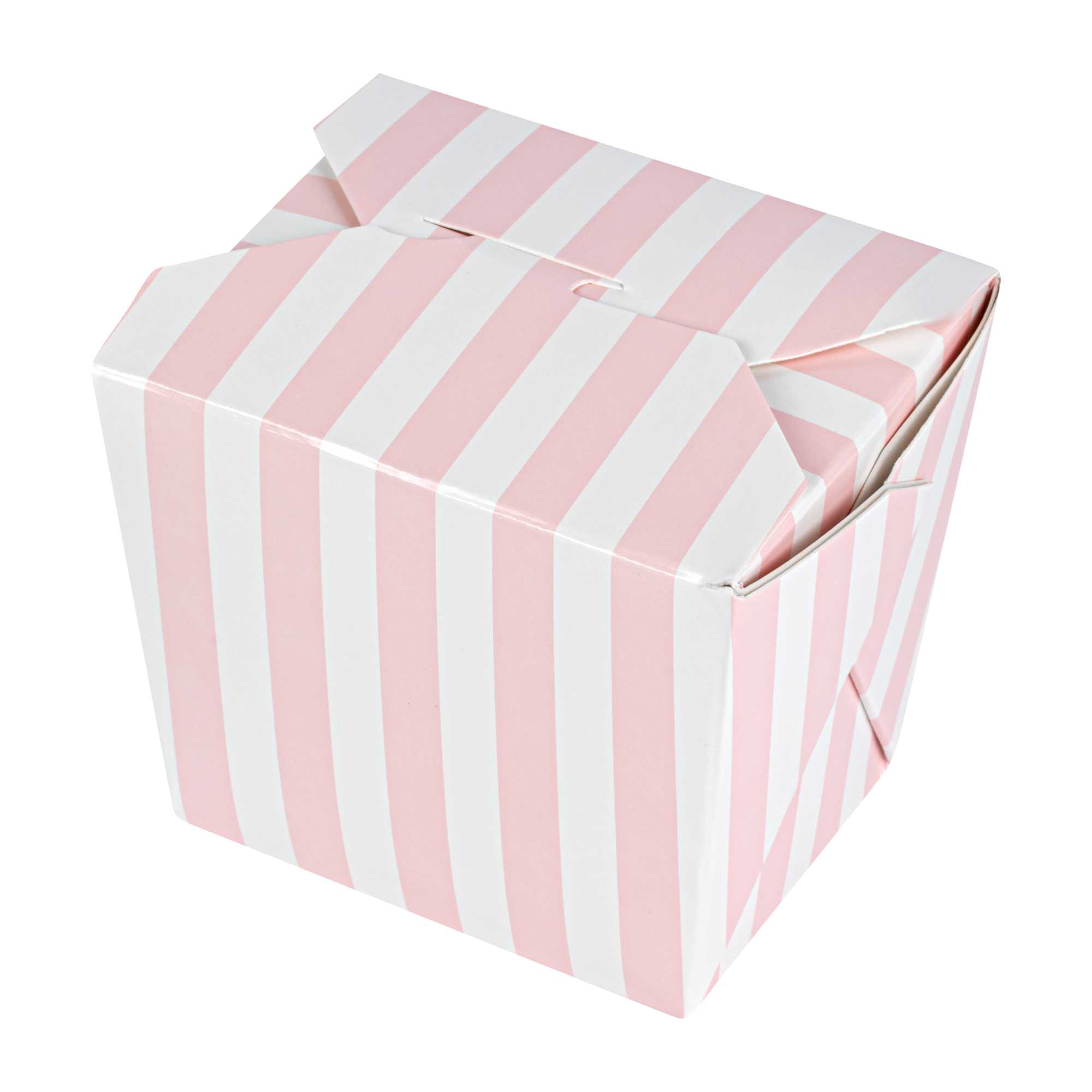Bio Tek 8 oz Square Pink and White Stripe Paper Noodle Take Out Container - 2 3/4" x 2 1/4" x 2 1/2" - 50 count box