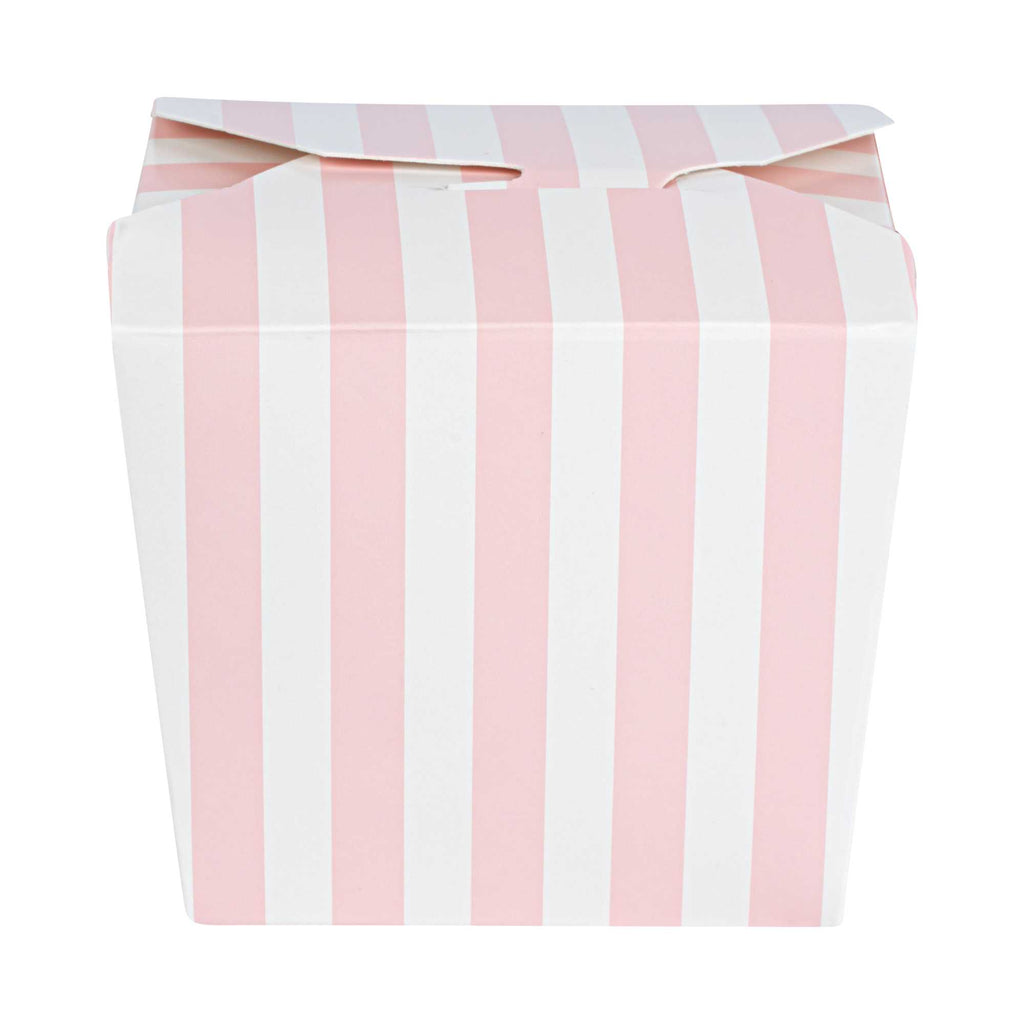 Bio Tek 8 oz Square Pink and White Stripe Paper Noodle Take Out Container - 2 3/4" x 2 1/4" x 2 1/2" - 200 count box