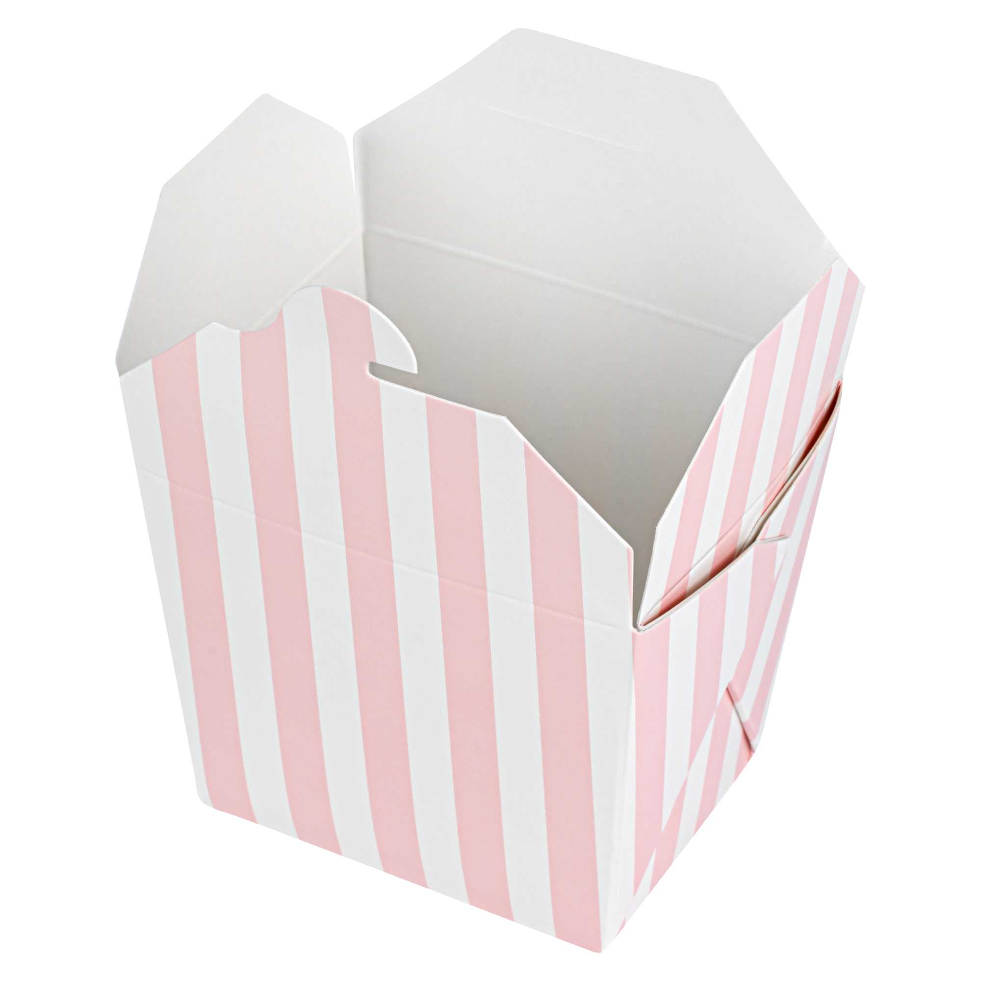 Bio Tek 8 oz Square Pink and White Stripe Paper Noodle Take Out Container - 2 3/4" x 2 1/4" x 2 1/2" - 200 count box