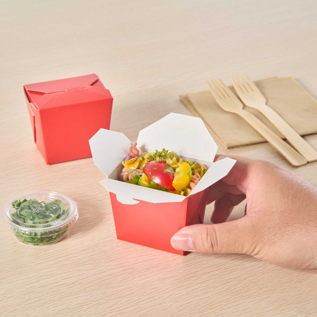 Bio Tek 8 oz Square Red Paper Noodle Take Out Container - 2 3/4" x 2 1/4" x 2 1/2" - 200 count box