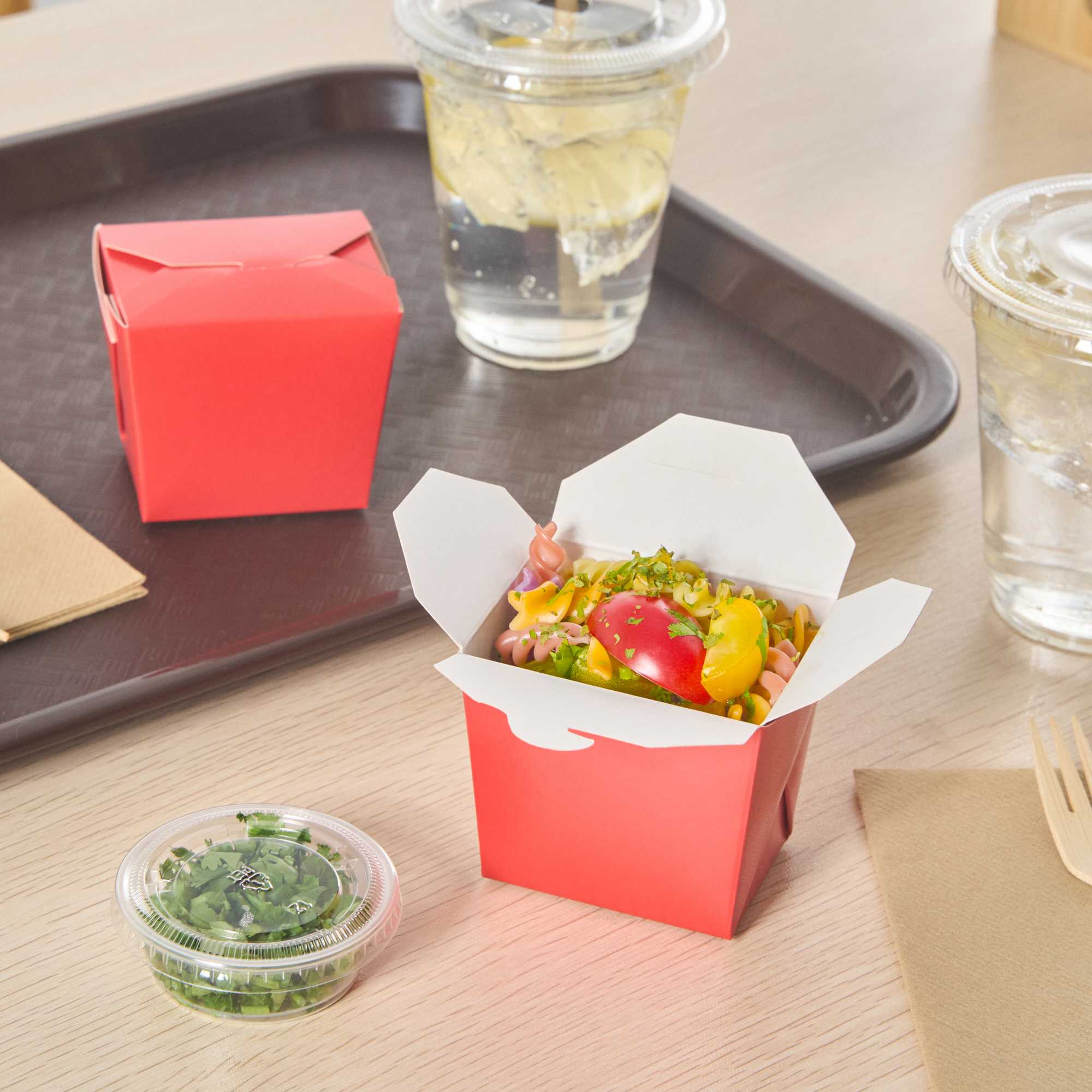 Bio Tek 8 oz Square Red Paper Noodle Take Out Container - 2 3/4" x 2 1/4" x 2 1/2" - 200 count box