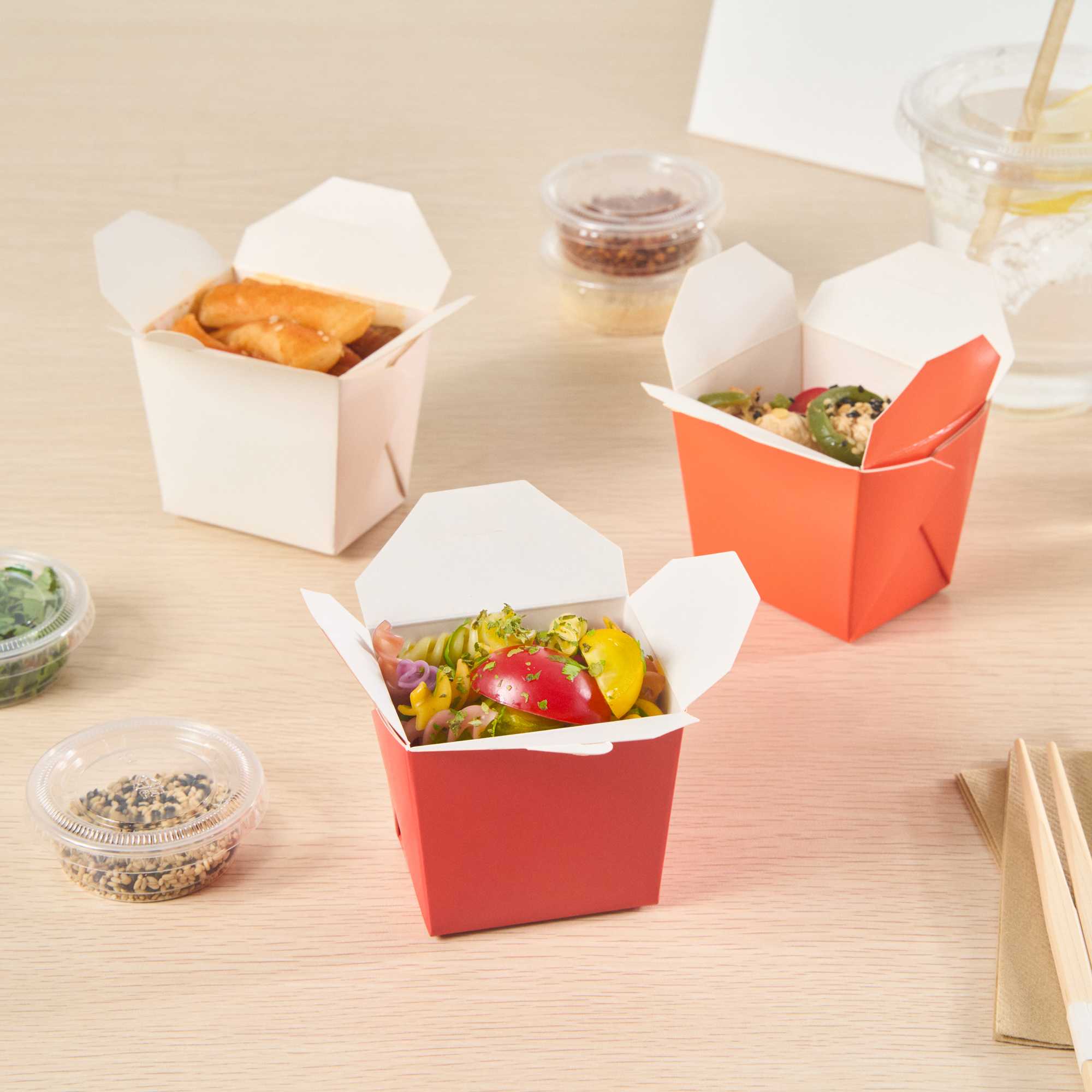 Bio Tek 8 oz Square Red Paper Noodle Take Out Container - 2 3/4" x 2 1/4" x 2 1/2" - 200 count box