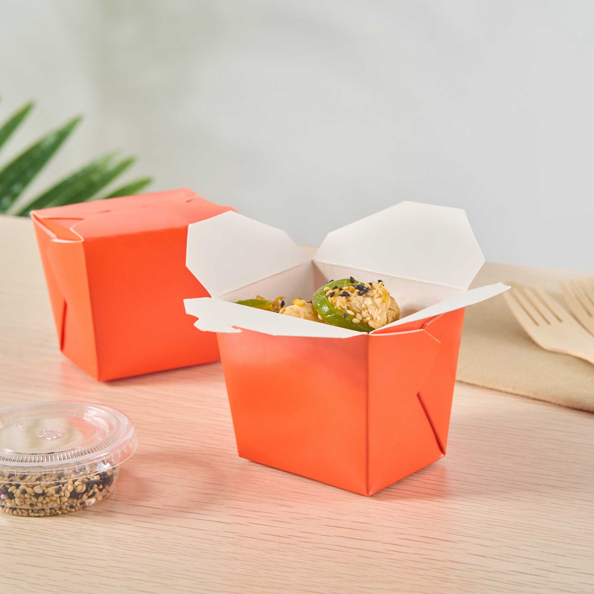 Bio Tek 8 oz Square Tangerine Orange Paper Noodle Take Out Container - 2 3/4" x 2 1/4" x 2 1/2" - 25 count box