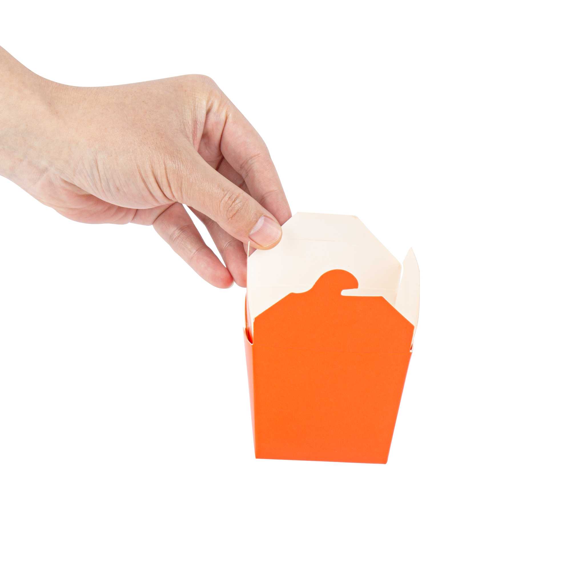 Bio Tek 8 oz Square Tangerine Orange Paper Noodle Take Out Container - 2 3/4" x 2 1/4" x 2 1/2" - 25 count box