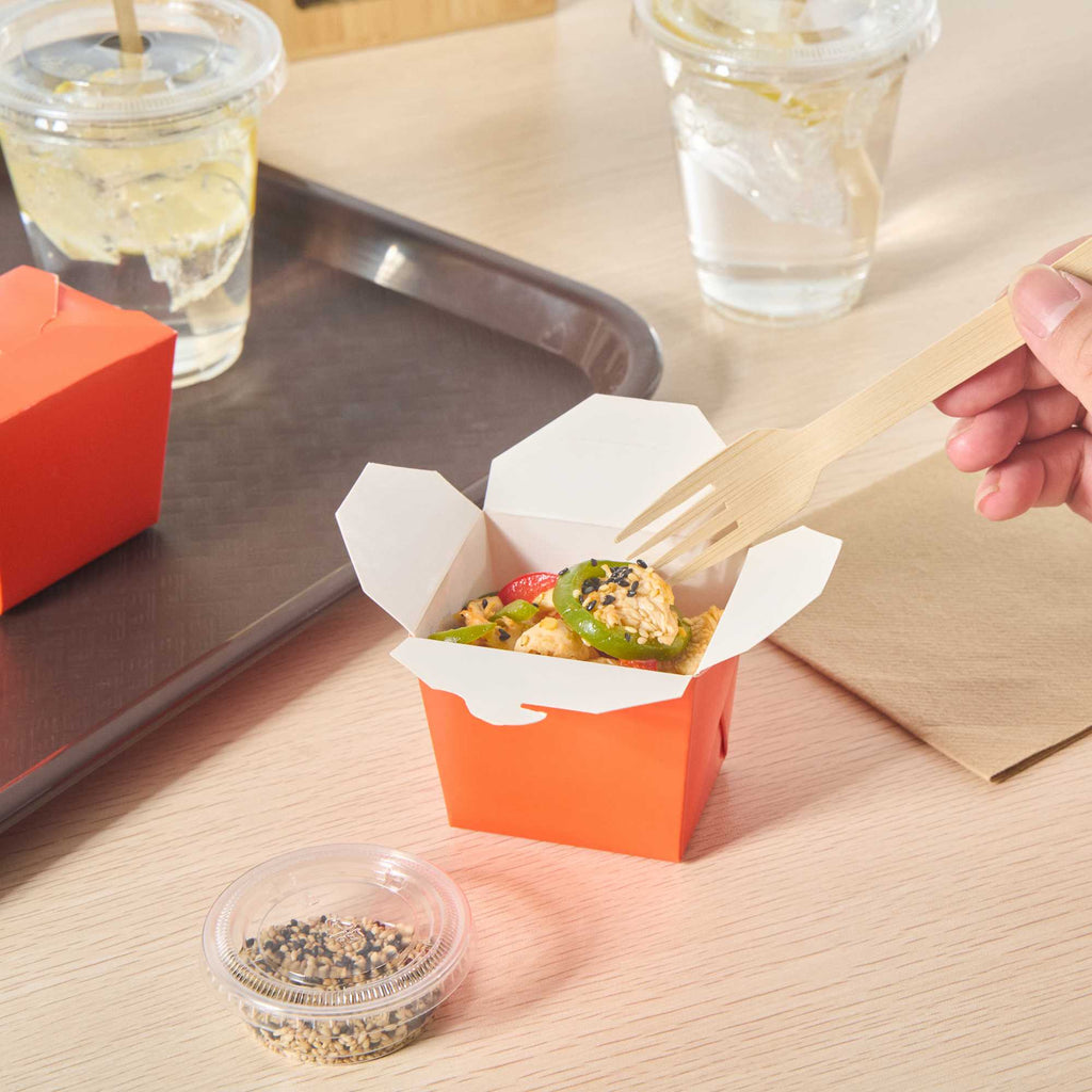 Bio Tek 8 oz Square Tangerine Orange Paper Noodle Take Out Container - 2 3/4" x 2 1/4" x 2 1/2" - 25 count box