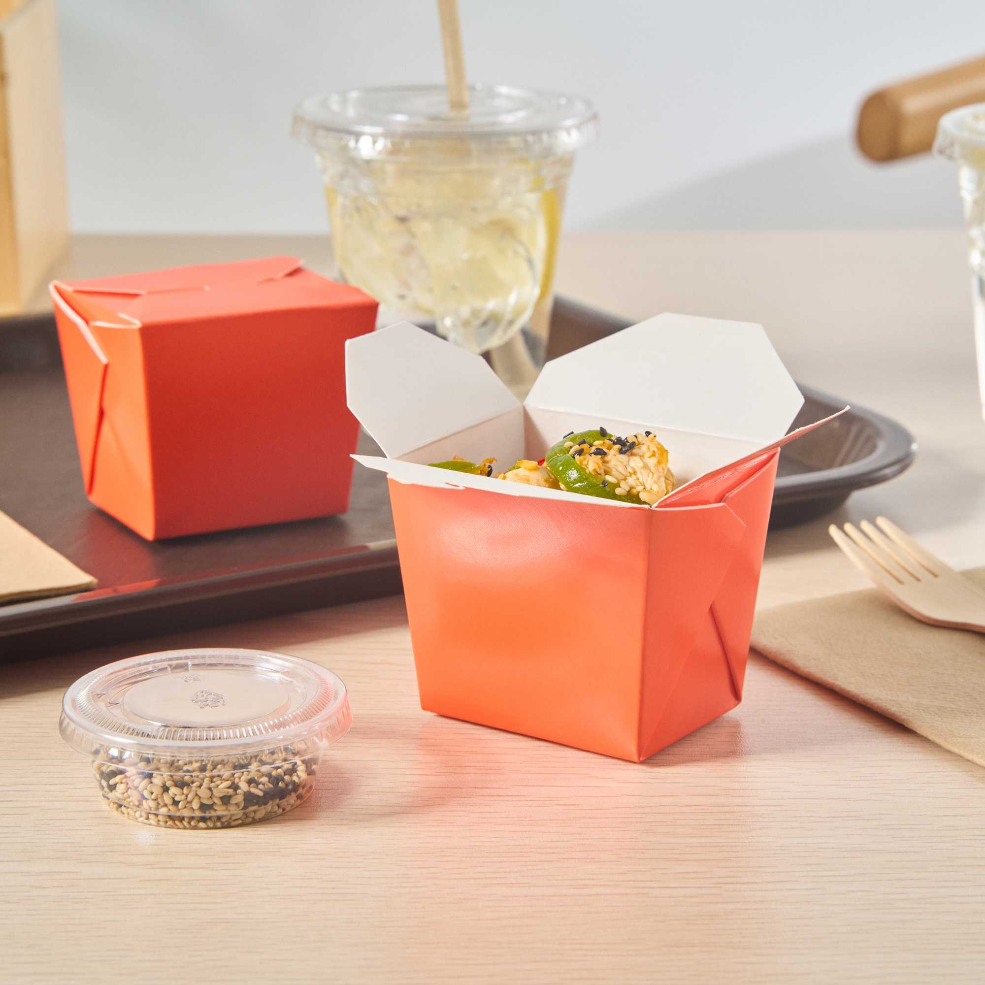 Bio Tek 8 oz Square Tangerine Orange Paper Noodle Take Out Container - 2 3/4" x 2 1/4" x 2 1/2" - 200 count box
