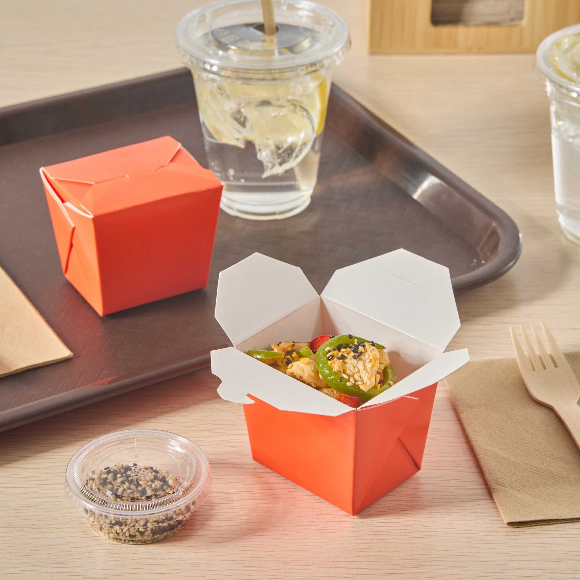 Bio Tek 8 oz Square Tangerine Orange Paper Noodle Take Out Container - 2 3/4" x 2 1/4" x 2 1/2" - 200 count box