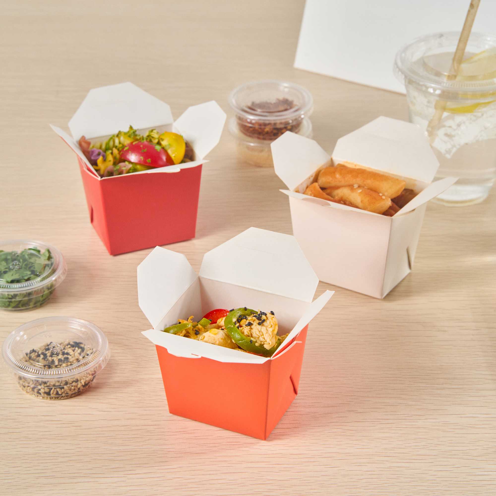Bio Tek 8 oz Square Tangerine Orange Paper Noodle Take Out Container - 2 3/4" x 2 1/4" x 2 1/2" - 200 count box