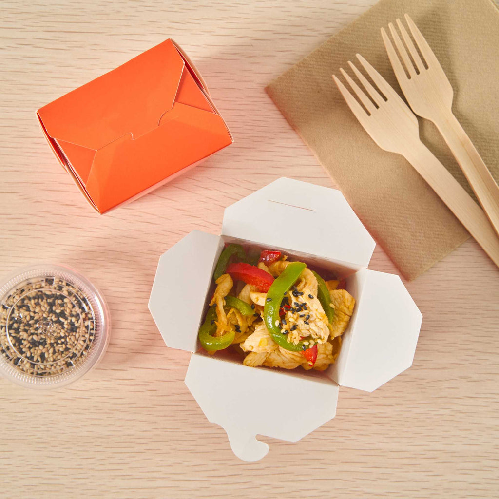 Bio Tek 8 oz Square Tangerine Orange Paper Noodle Take Out Container - 2 3/4" x 2 1/4" x 2 1/2" - 200 count box