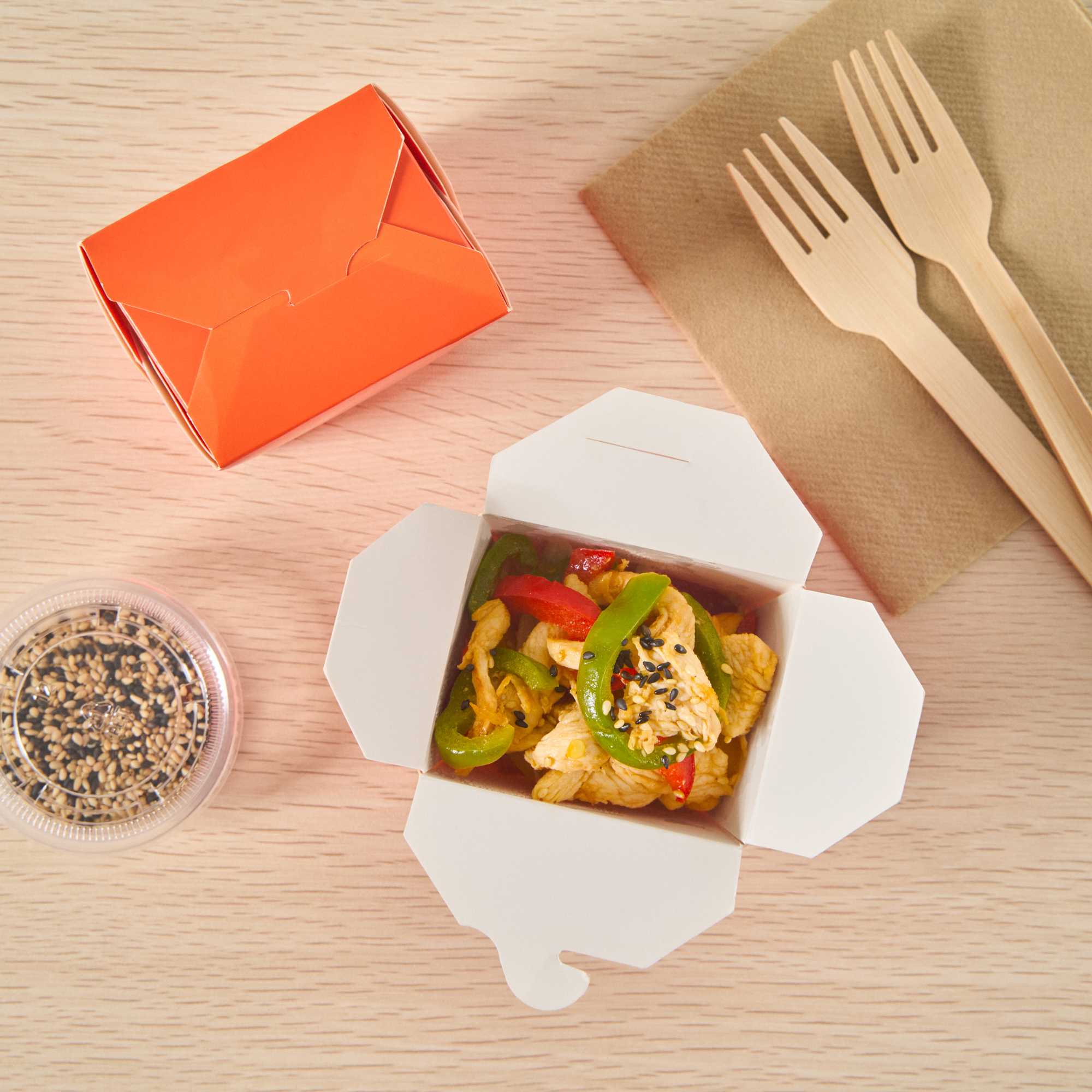 Bio Tek 8 oz Square Tangerine Orange Paper Noodle Take Out Container - 2 3/4" x 2 1/4" x 2 1/2" - 200 count box