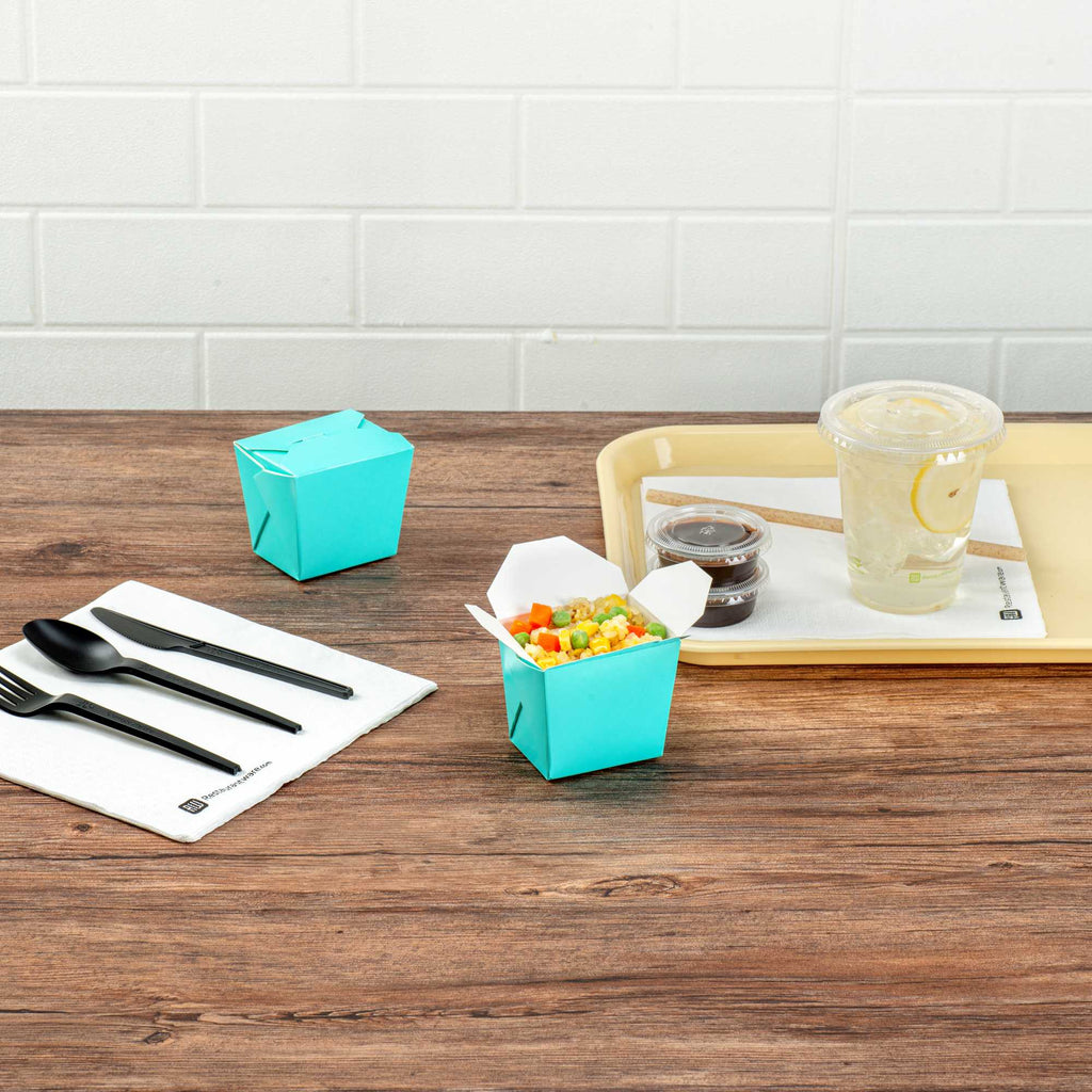 Bio Tek 8 oz Square Turquoise Paper Noodle Take Out Container - 2 3/4" x 2 1/4" x 2 1/2" - 200 count box