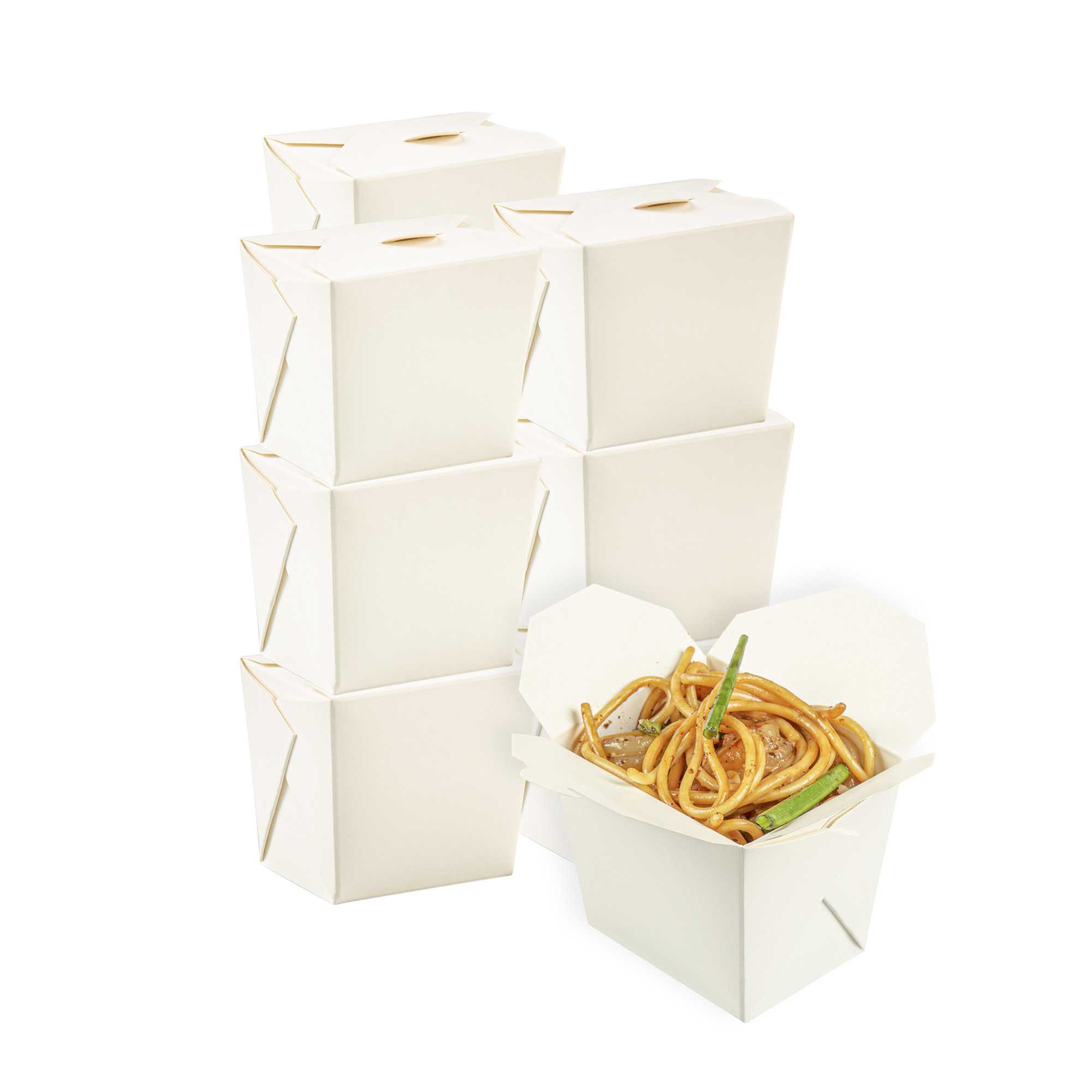 Bio Tek 8 oz Square White Paper Noodle Take Out Container - 2 3/4" x 2 1/4" x 2 1/2" - 25 count box