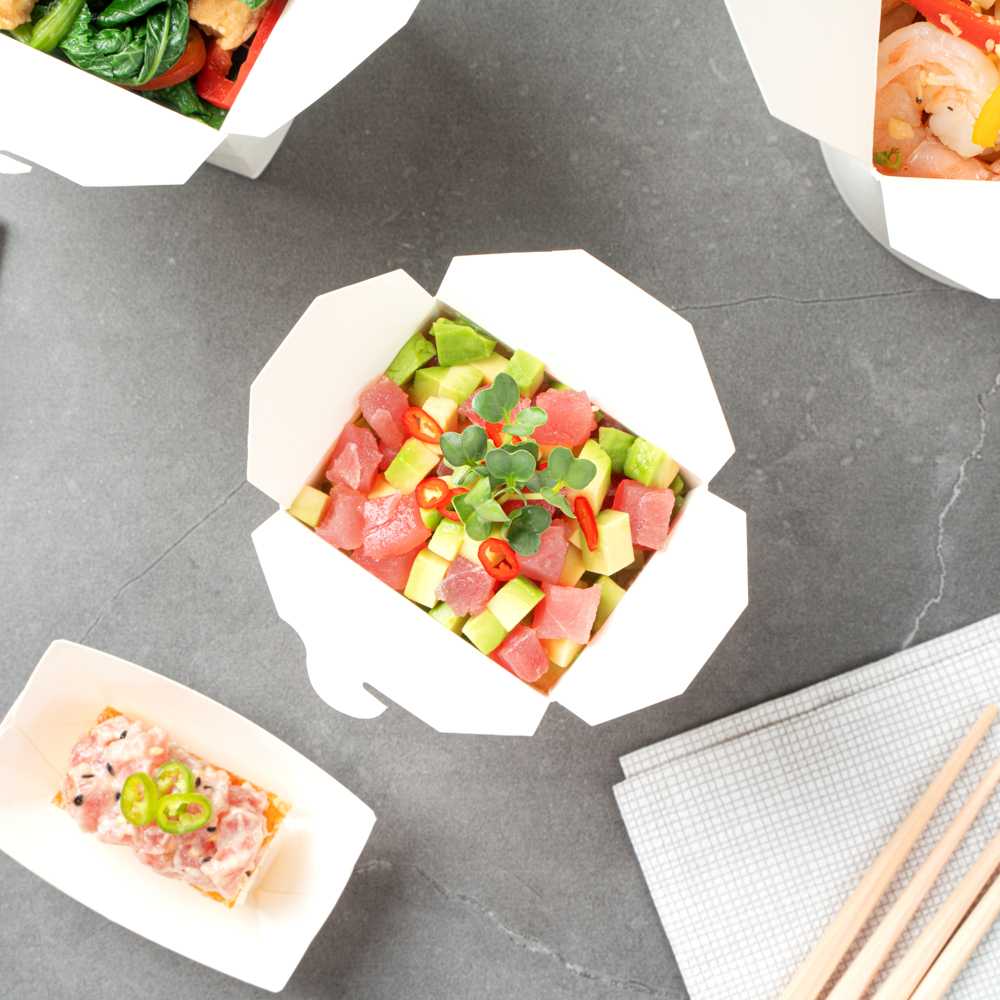 Bio Tek 8 oz Square White Paper Noodle Take Out Container - 2 3/4" x 2 1/4" x 2 1/2" - 25 count box