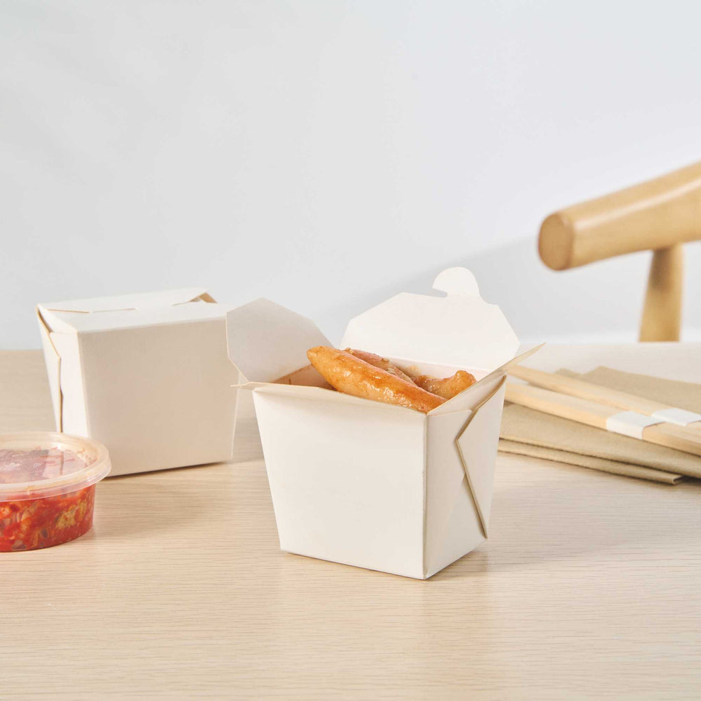 Bio Tek 8 oz Square White Paper Noodle Take Out Container - 2 3/4" x 2 1/4" x 2 1/2" - 50 count box