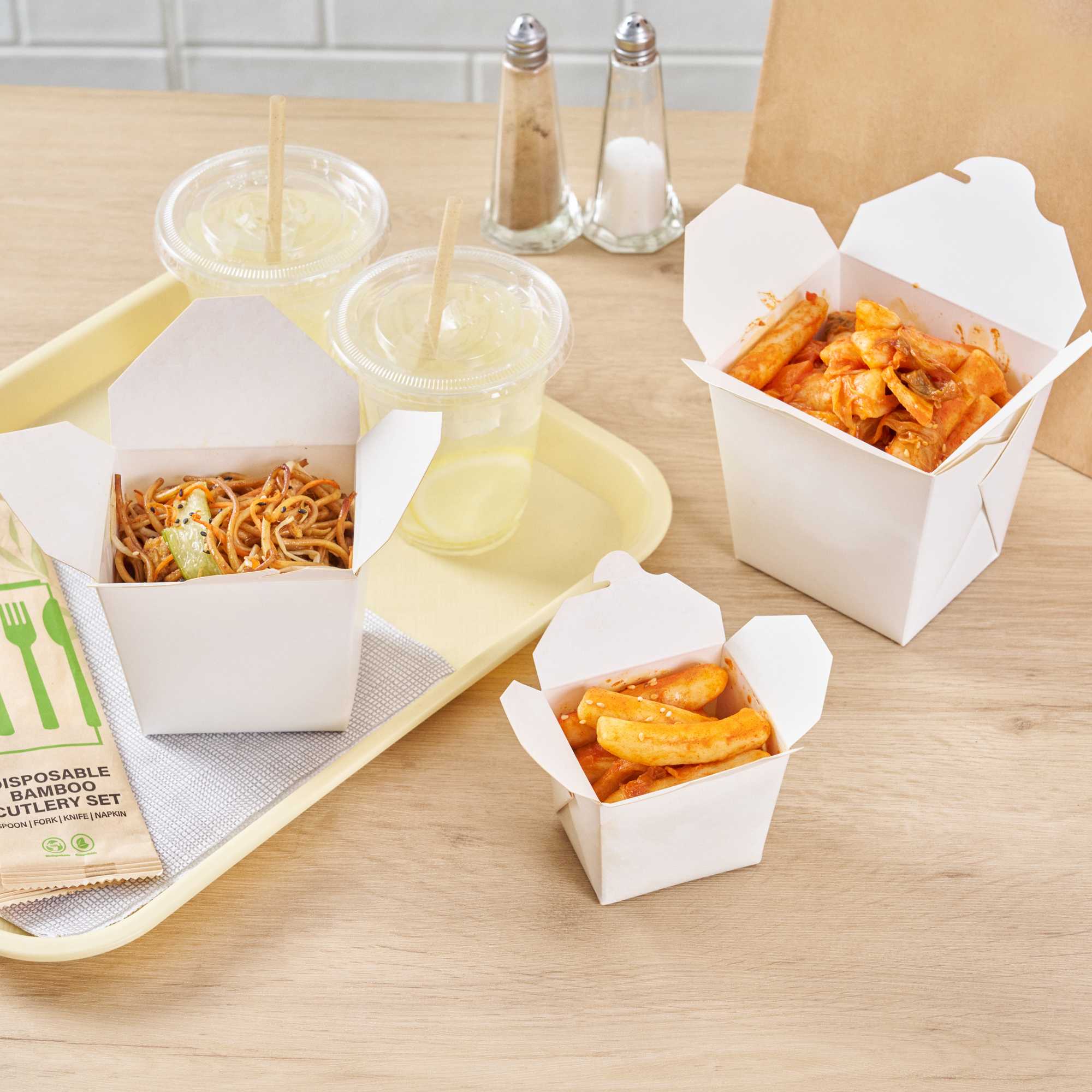 Bio Tek 8 oz Square White Paper Noodle Take Out Container - 2 3/4" x 2 1/4" x 2 1/2" - 50 count box