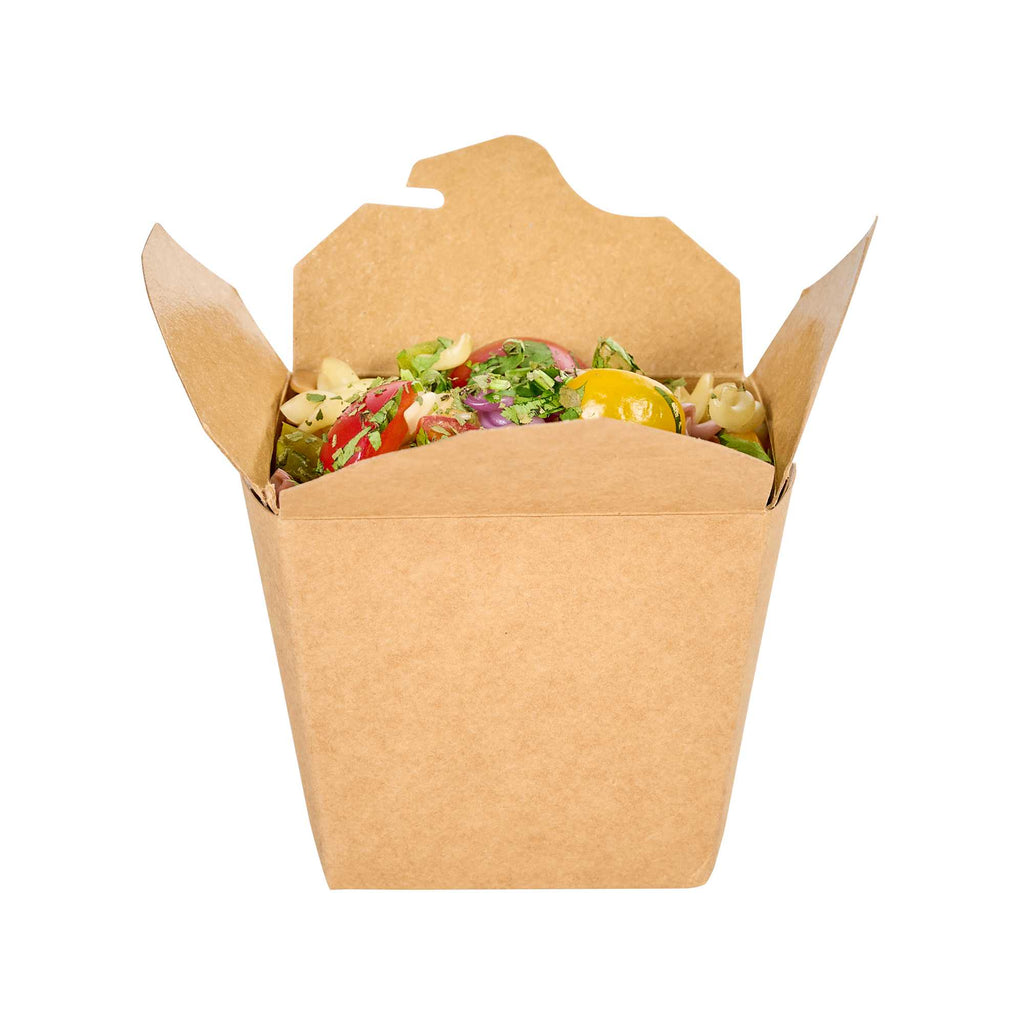 Bio Tek 16 oz Square Kraft Paper Noodle Take Out Container - 3 1/2" x 3" x 3 1/4" - 200 count box