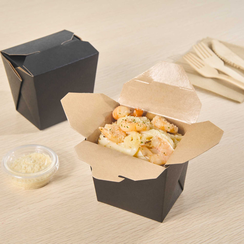 Bio Tek 16 oz Square Black Paper Noodle Take Out Container - 3 1/2" x 3" x 3 1/4" - 25 count box