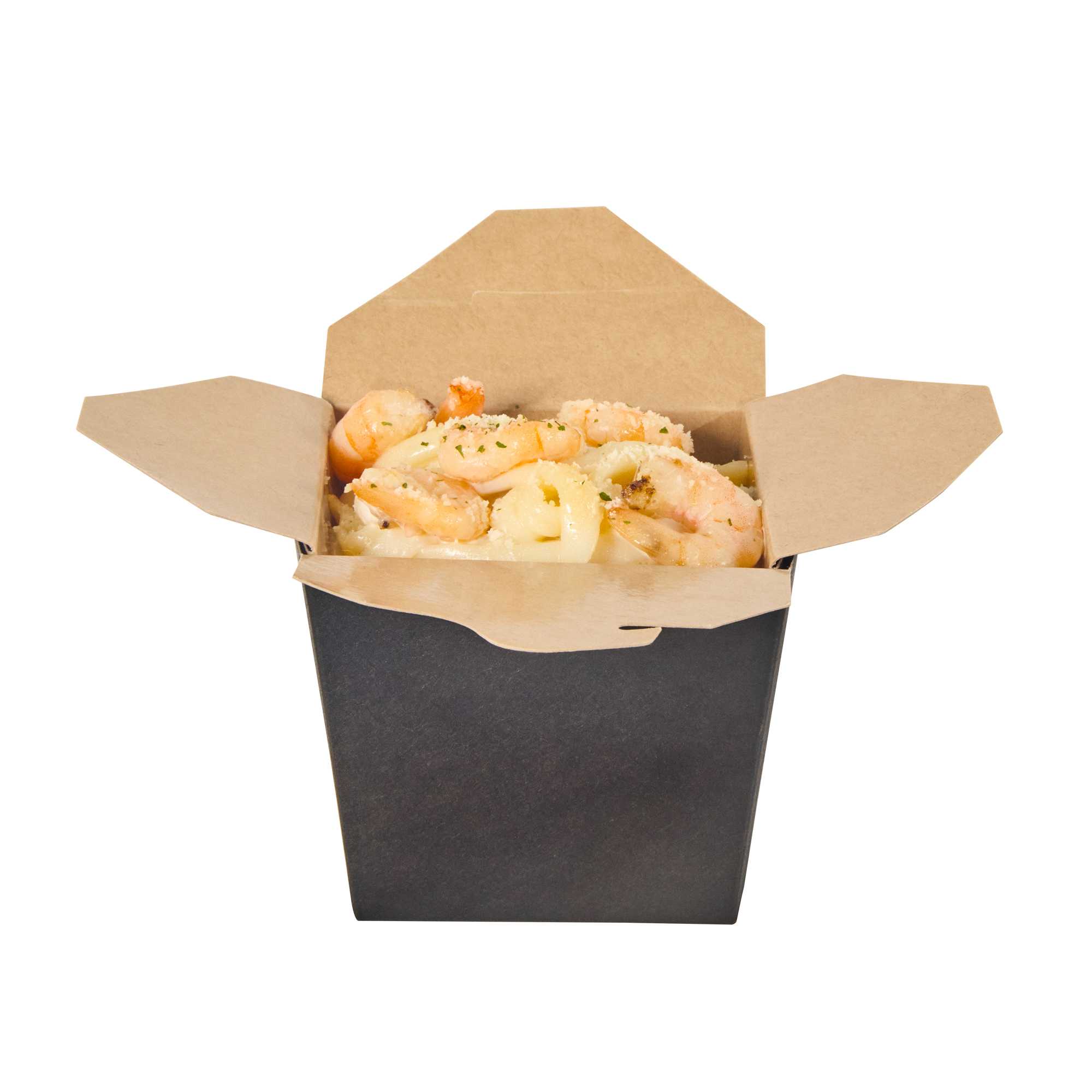 Bio Tek 16 oz Square Black Paper Noodle Take Out Container - 3 1/2" x 3" x 3 1/4" - 200 count box