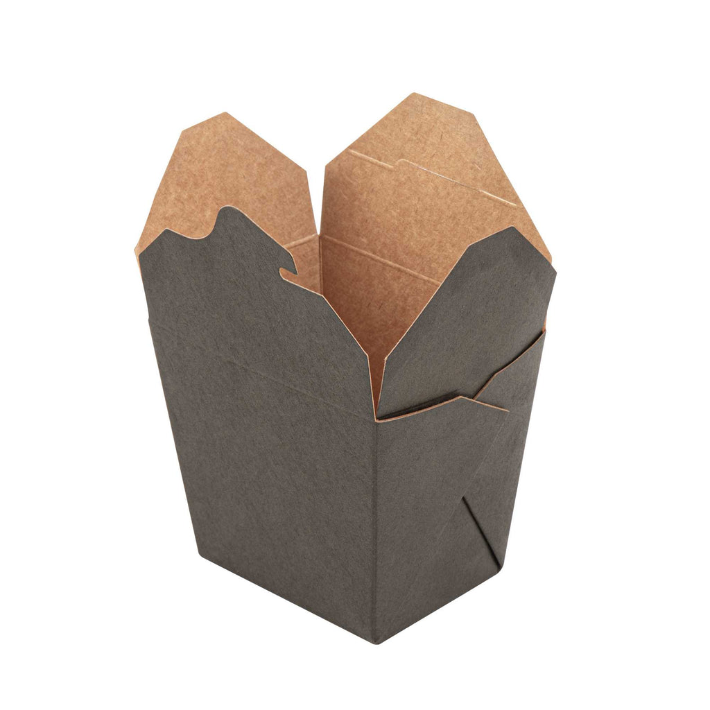 Bio Tek 16 oz Square Black Paper Noodle Take Out Container - 3 1/2" x 3" x 3 1/4" - 200 count box