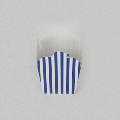 Bio Tek 16 oz Square Blue and White Stripe Paper Noodle Take Out Container - 3 1/2" x 3" x 3 1/4" - 200 count box