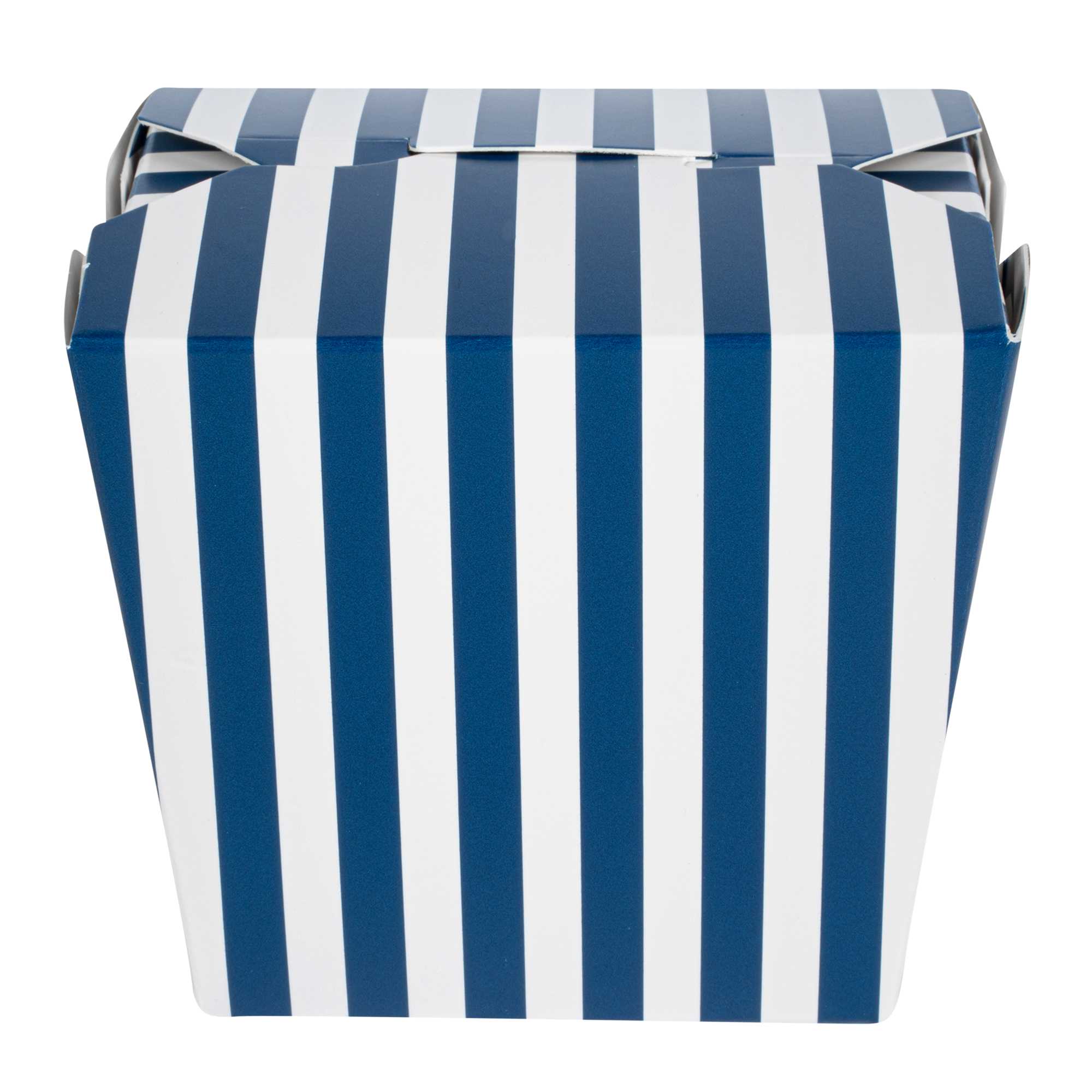 Bio Tek 16 oz Square Blue and White Stripe Paper Noodle Take Out Container - 3 1/2" x 3" x 3 1/4" - 200 count box