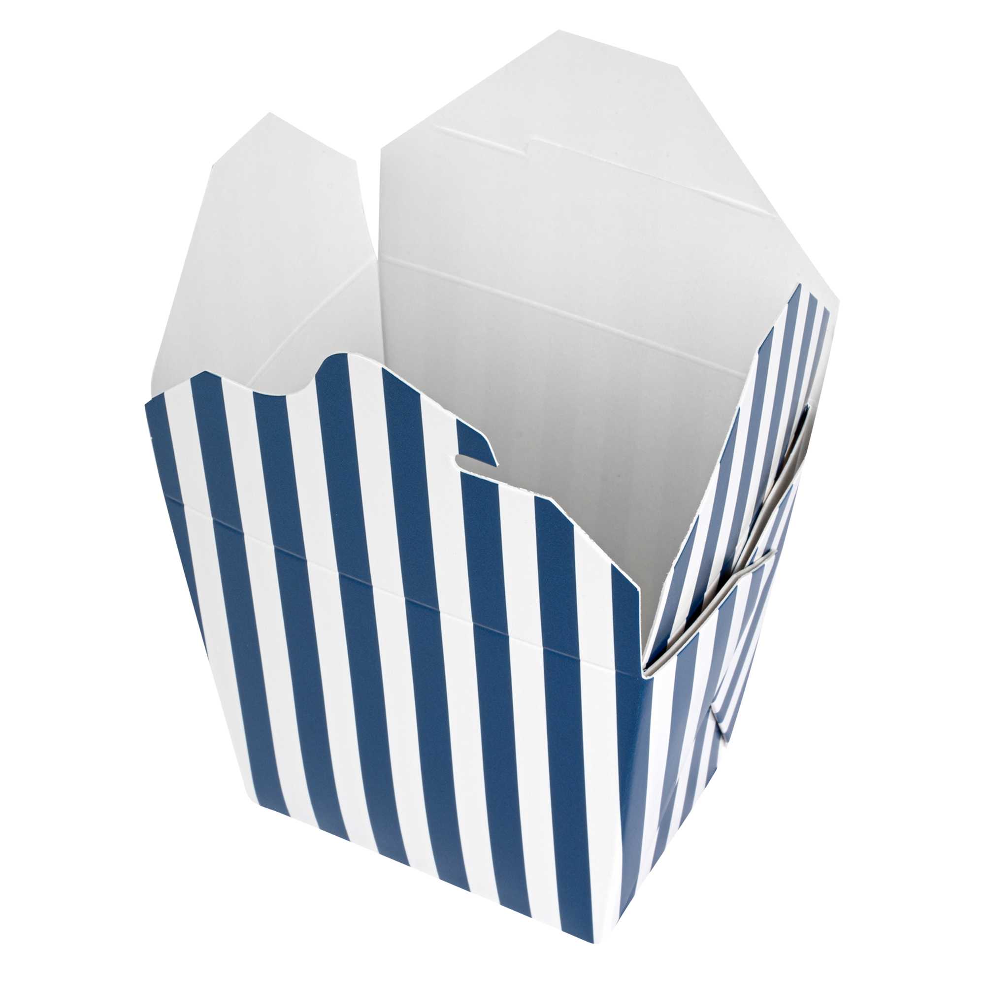 Bio Tek 16 oz Square Blue and White Stripe Paper Noodle Take Out Container - 3 1/2" x 3" x 3 1/4" - 200 count box