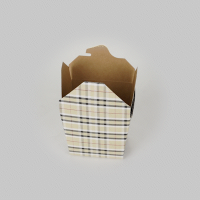 Bio Tek 16 oz Square Plaid Paper Noodle Take Out Container - 3 1/2" x 3" x 3 1/4" - 50 count box