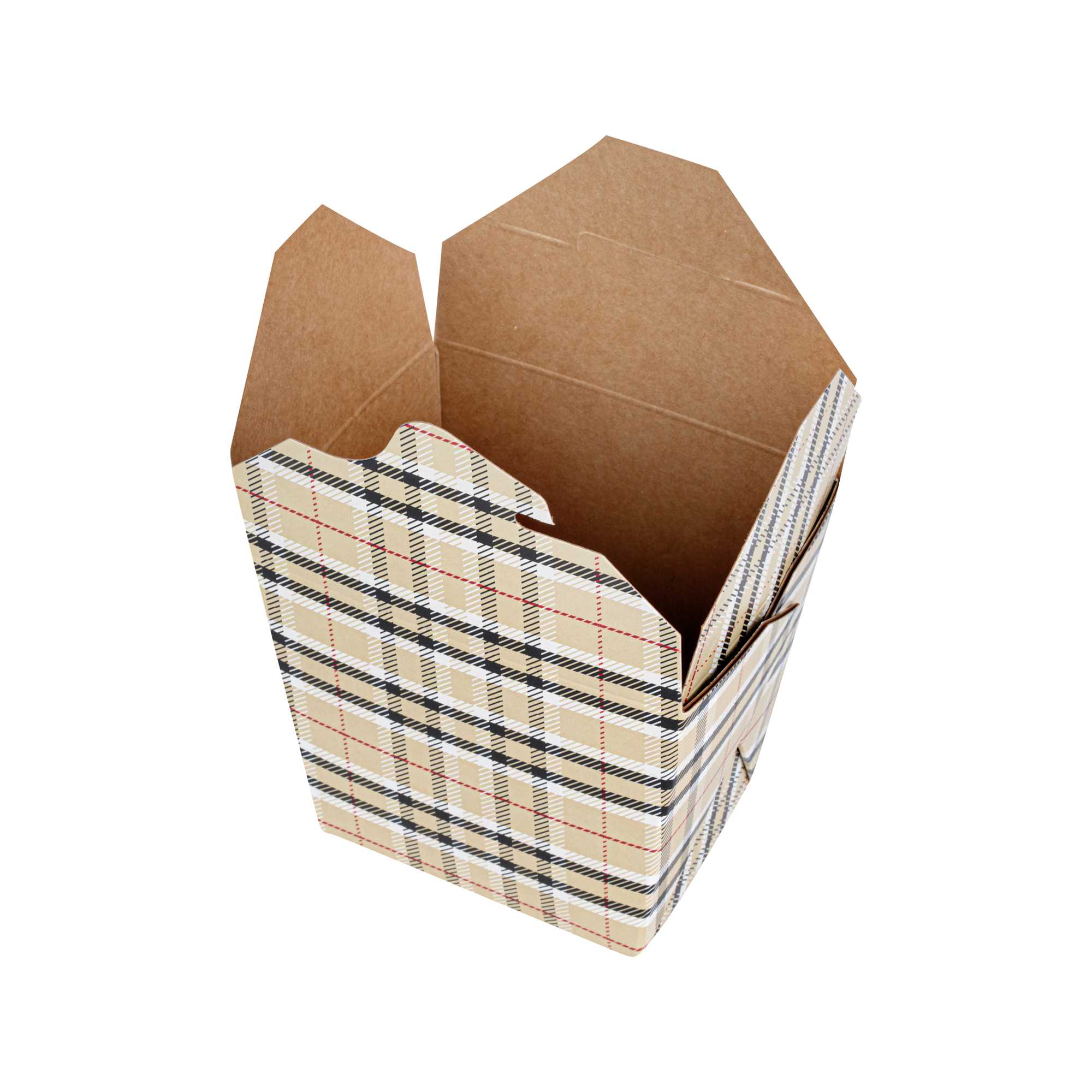 Bio Tek 16 oz Square Plaid Paper Noodle Take Out Container - 3 1/2" x 3" x 3 1/4" - 50 count box
